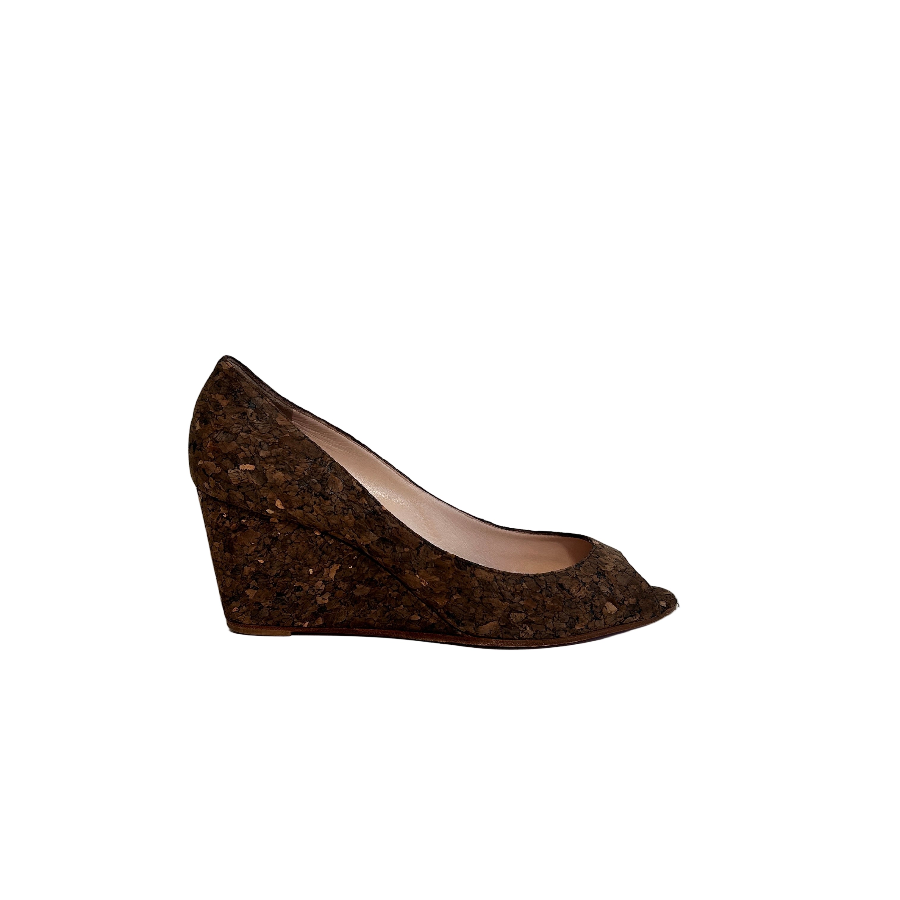 Beige Cork Materna Zeppa Wedge Peep Toe Pumps