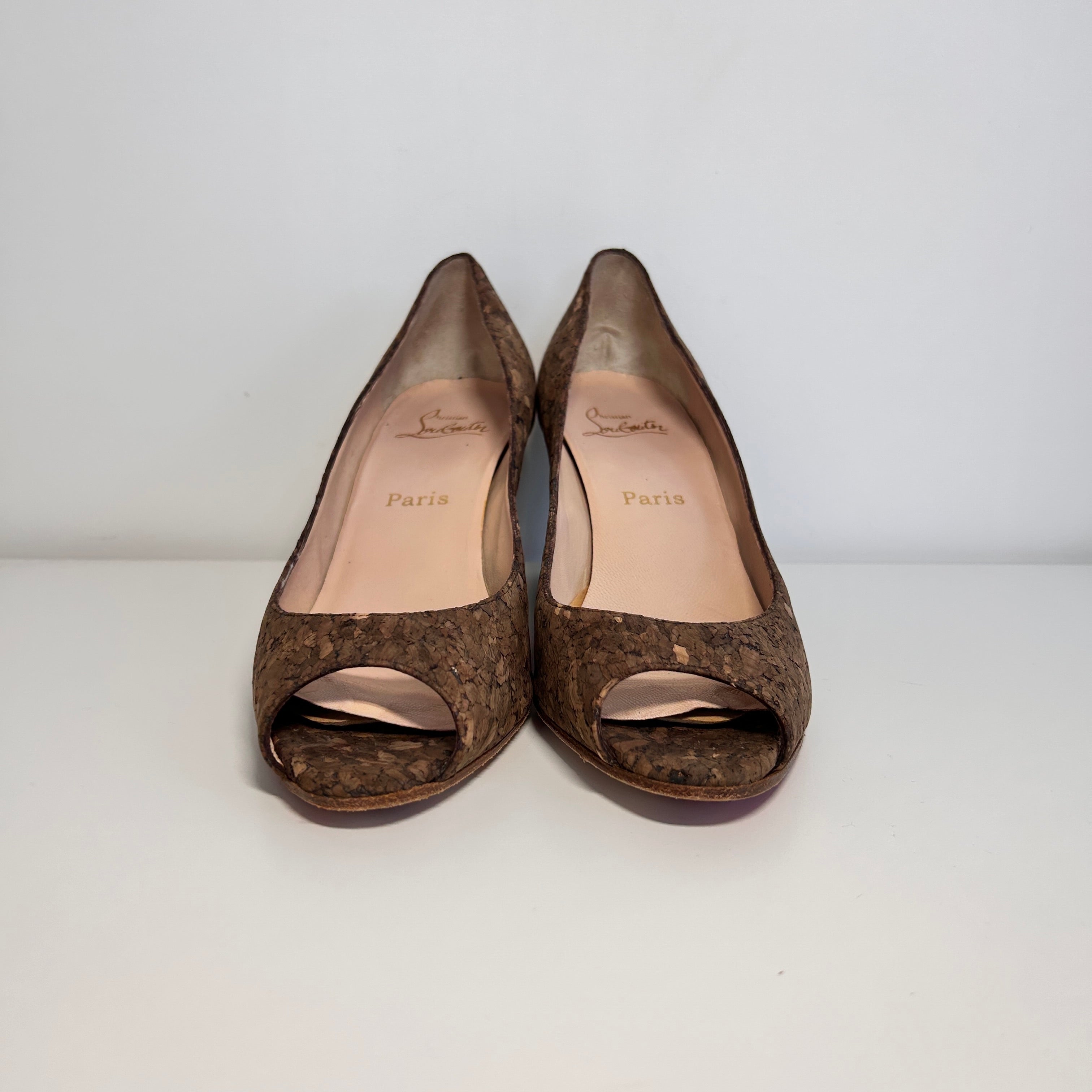 Beige Cork Materna Zeppa Wedge Peep Toe Pumps