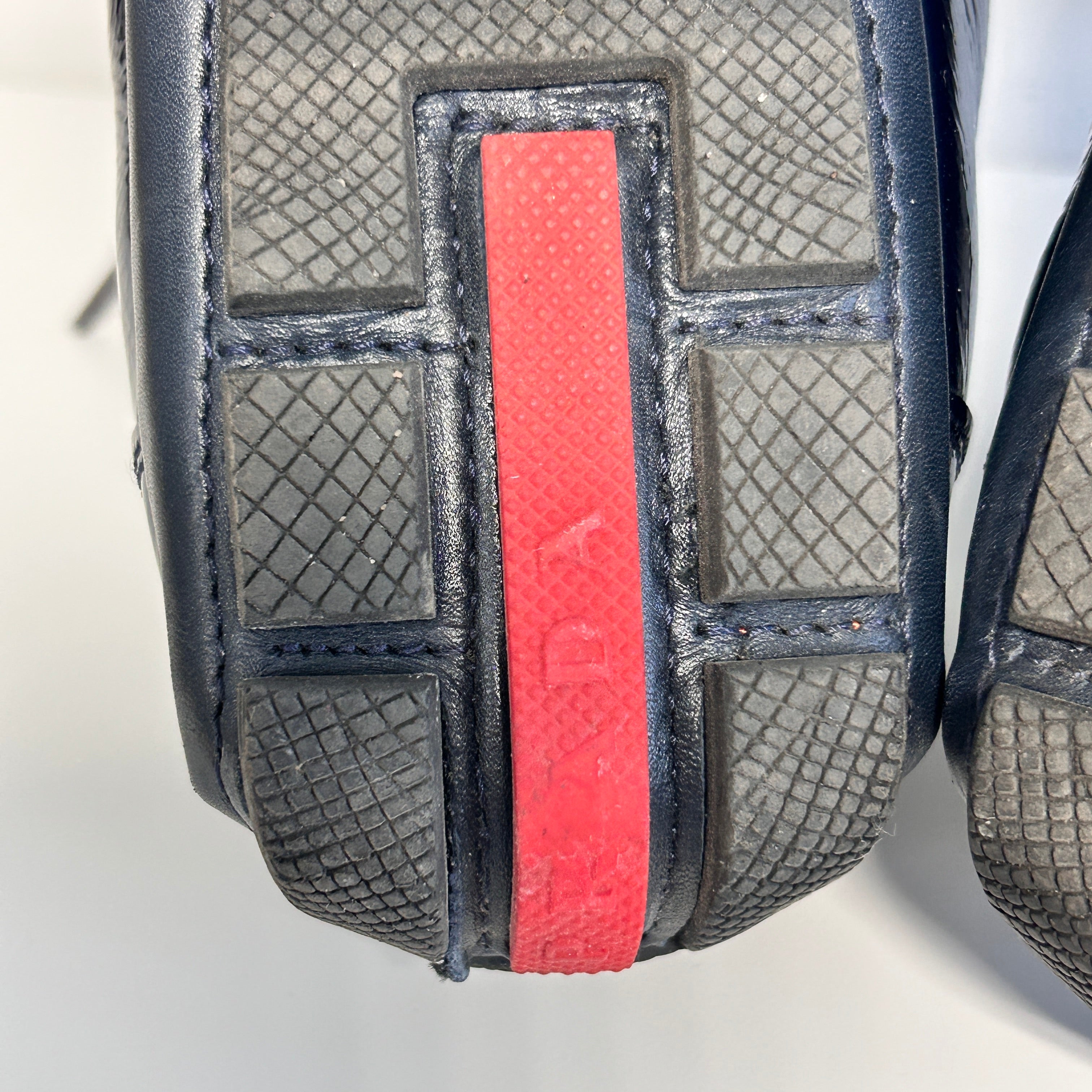 Navy Blue Patent Leather/Gray Nylon Lace Up Sneakers