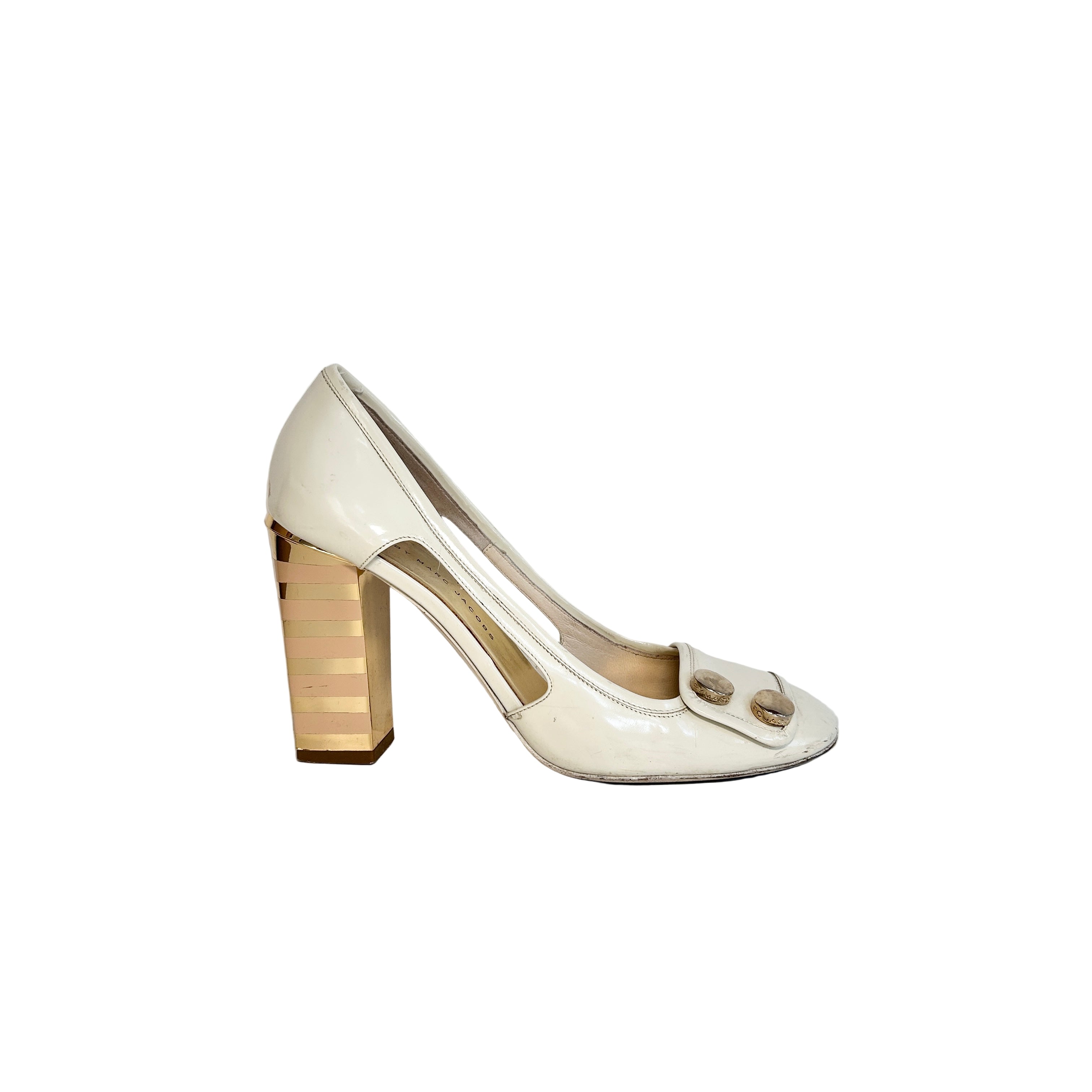 Cream Leather Cutout Pumps