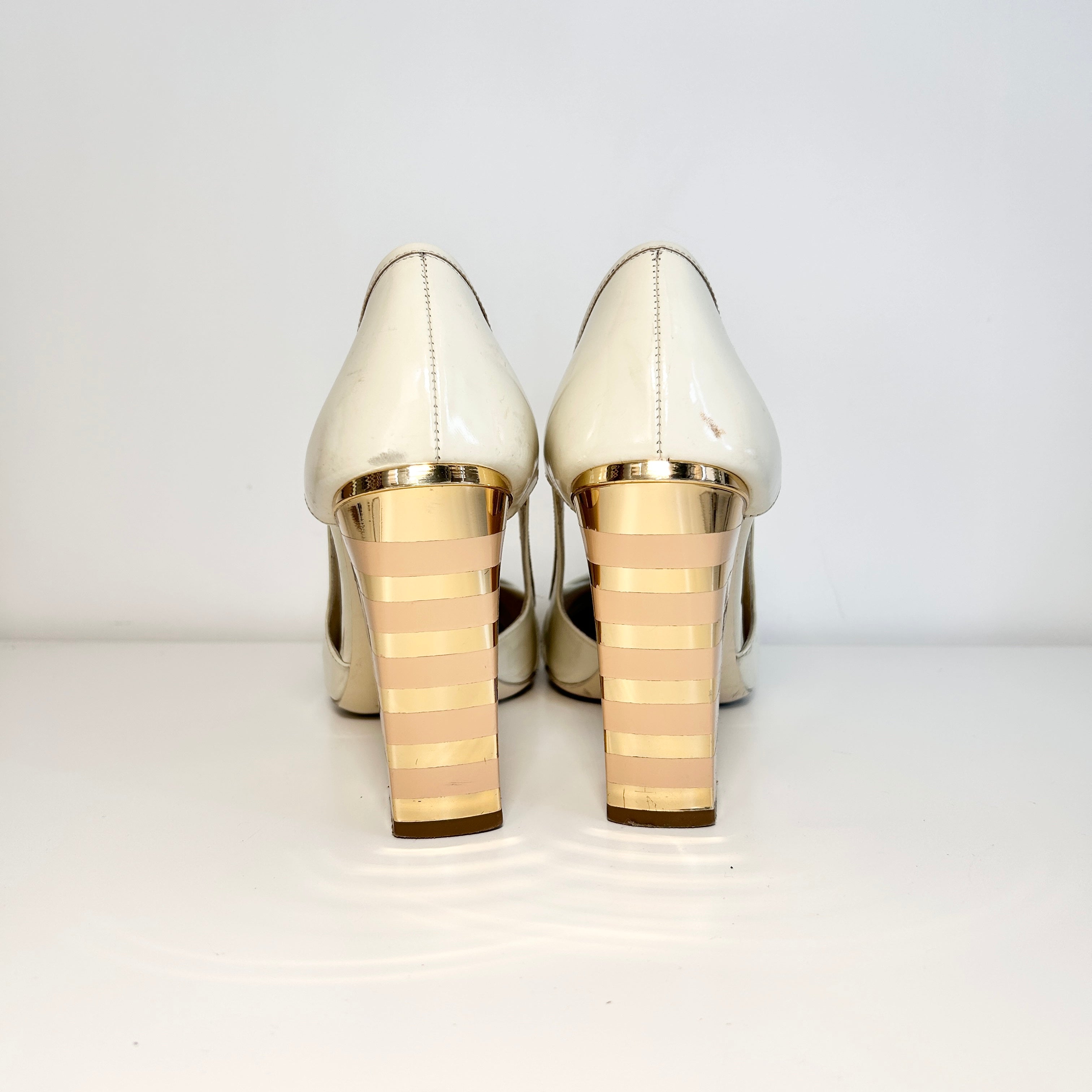 Cream Leather Cutout Pumps