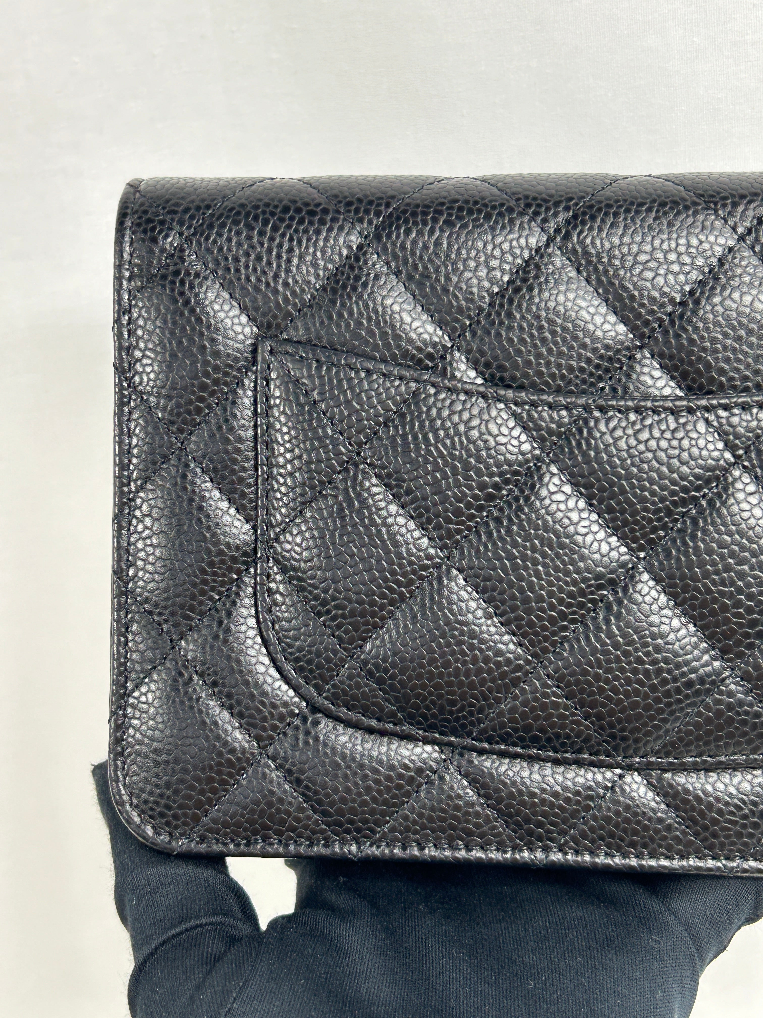 Black Caviar Quilted Wallet On Chain w/GHW