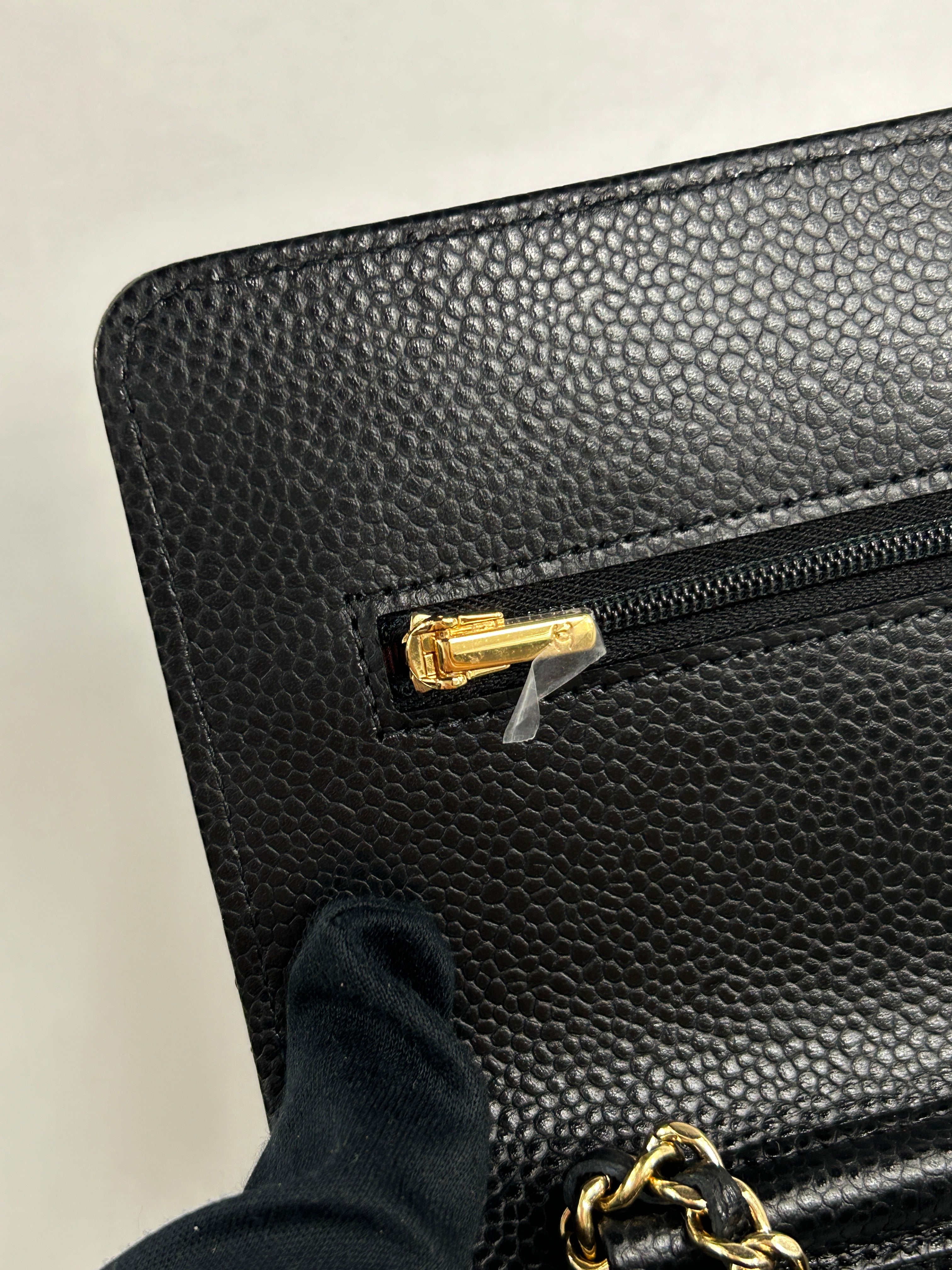 Black Caviar Quilted Wallet On Chain w/GHW