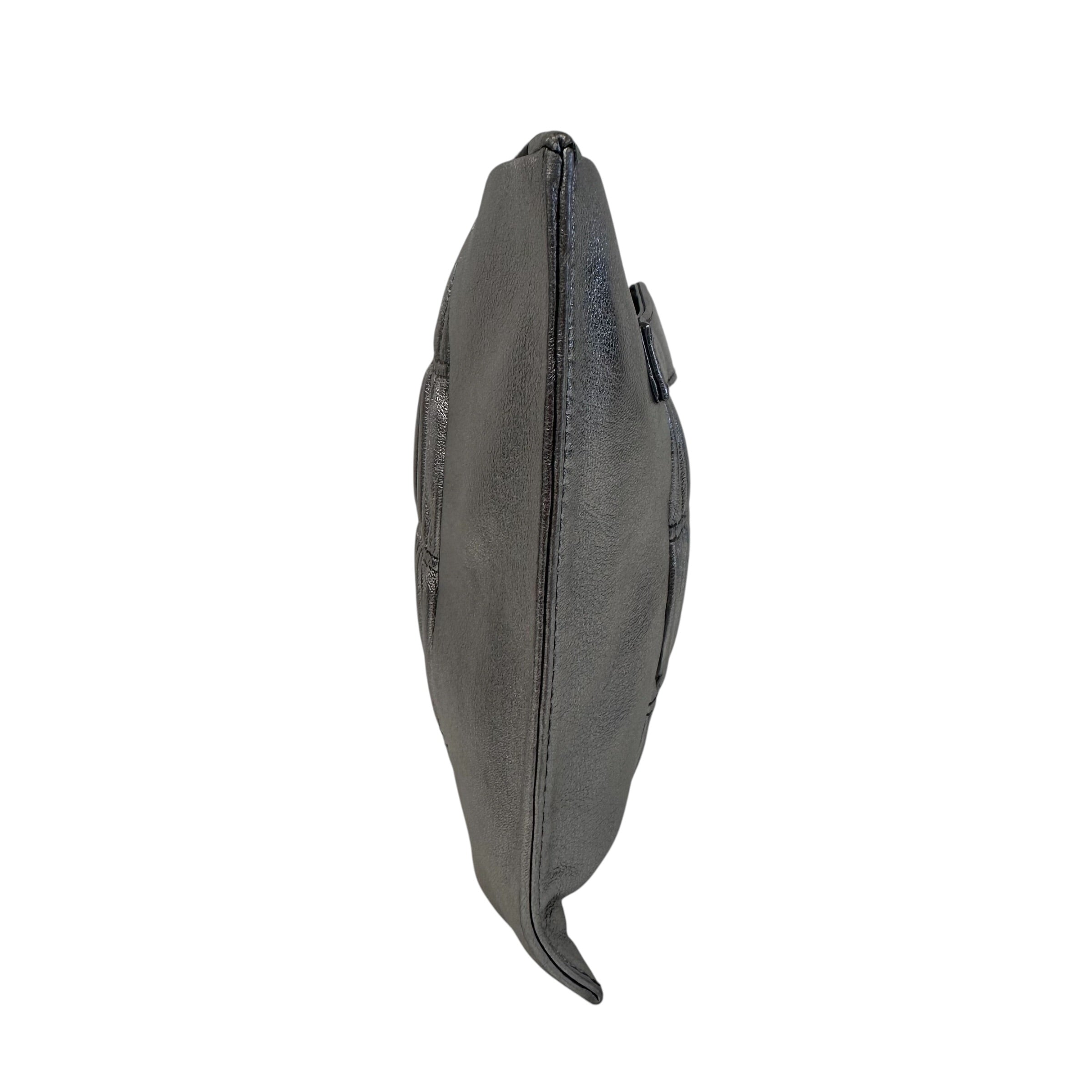 Silver Gaufre Zip Clutch