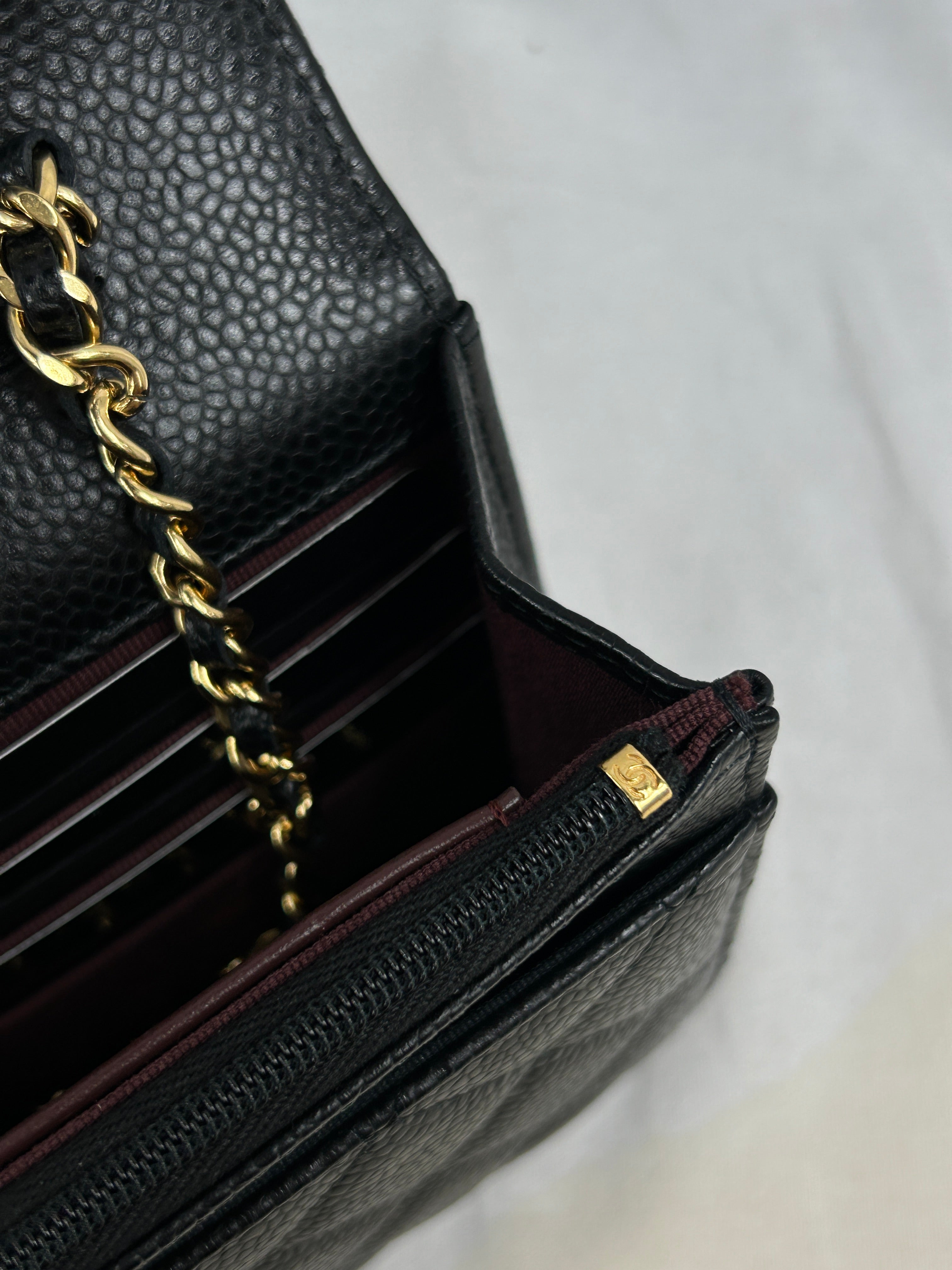 Black Caviar Quilted Wallet On Chain w/GHW
