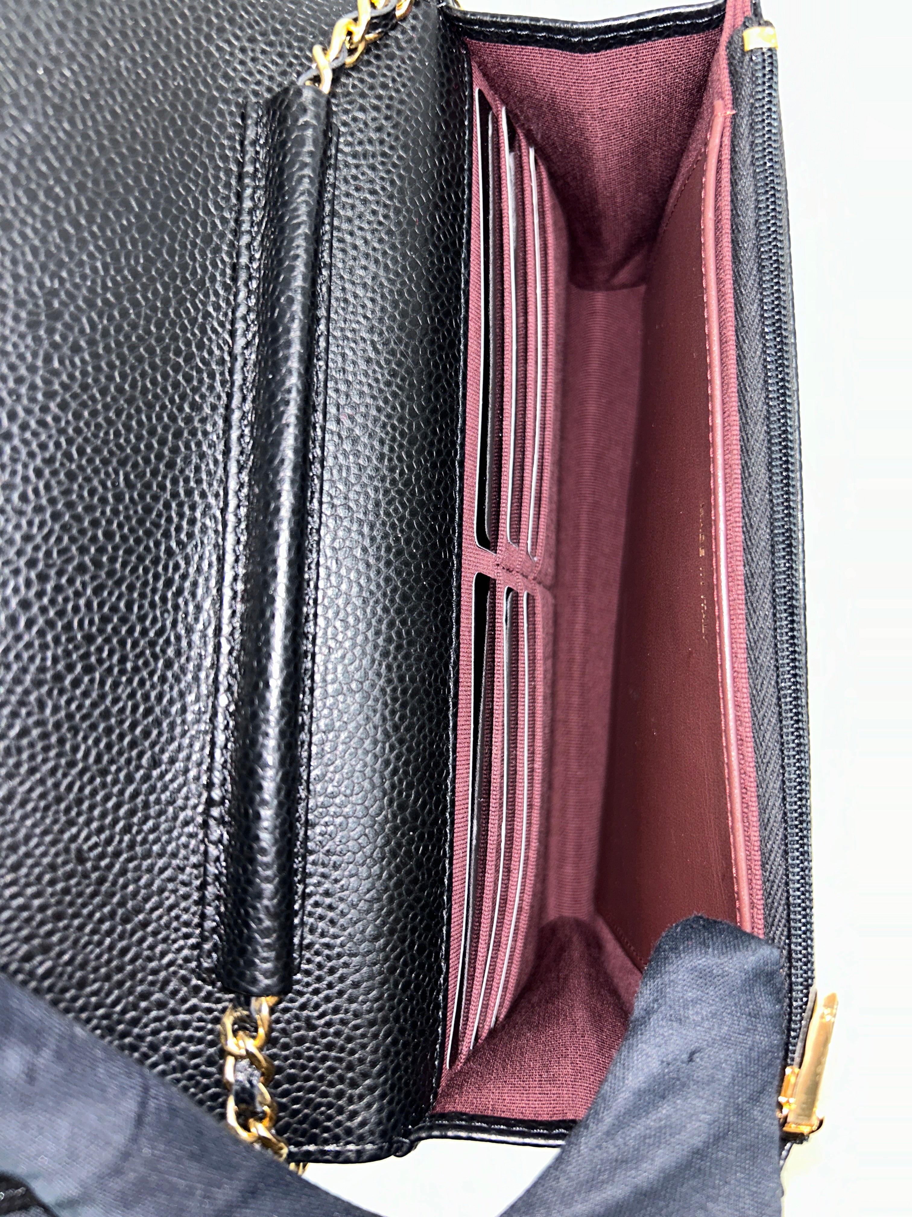 Black Caviar Quilted Wallet On Chain w/GHW