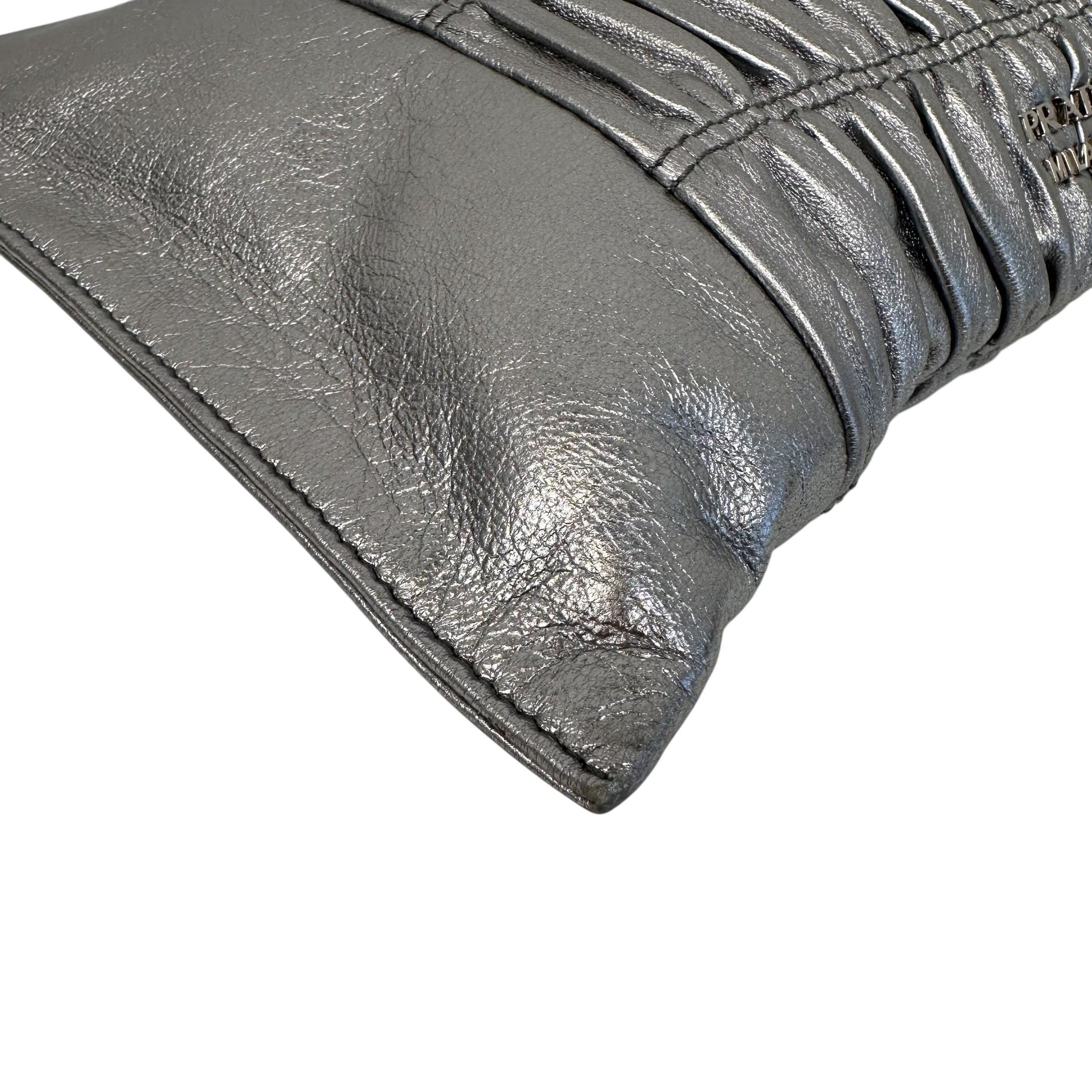 Silver Gaufre Zip Clutch