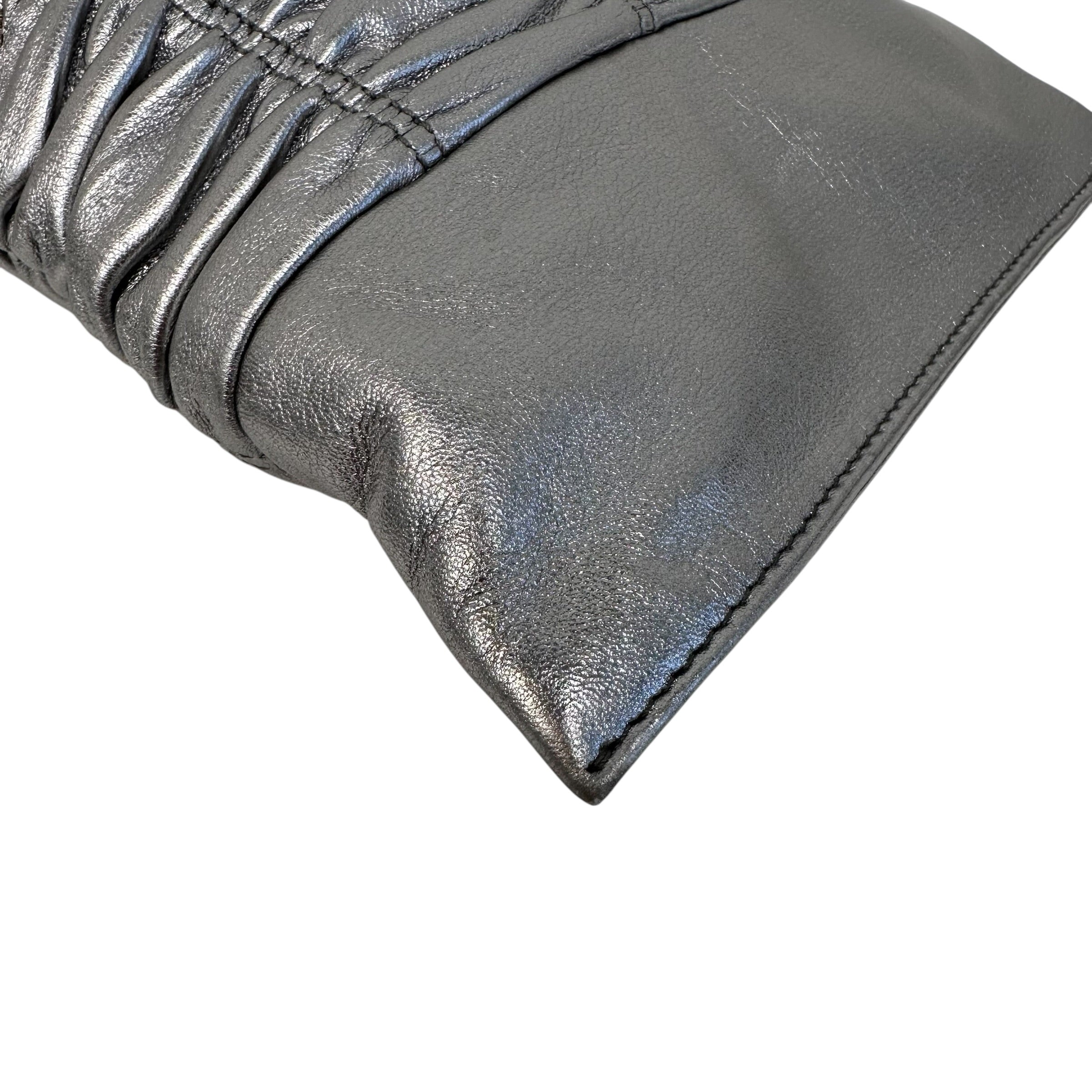 Silver Gaufre Zip Clutch