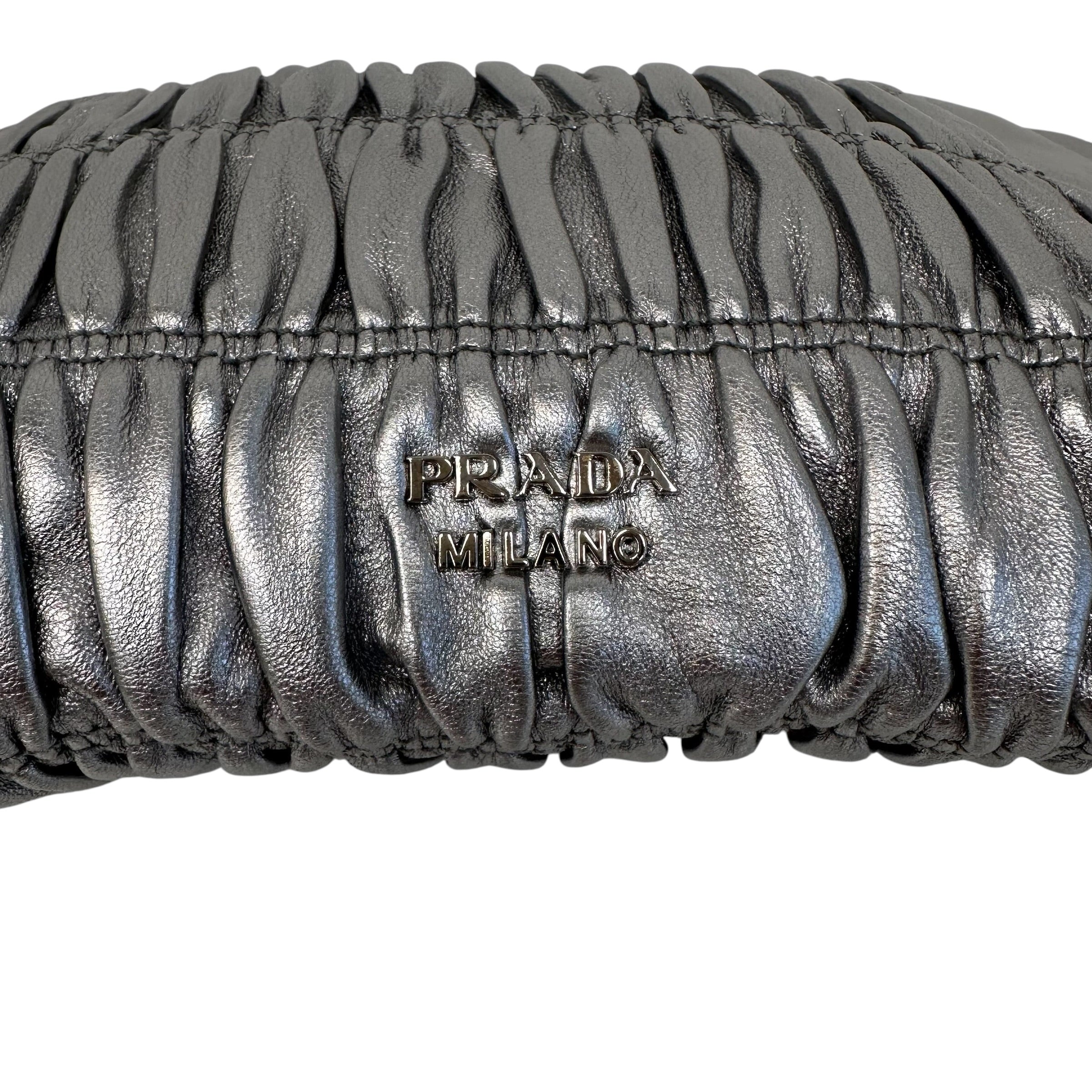 Silver Gaufre Zip Clutch