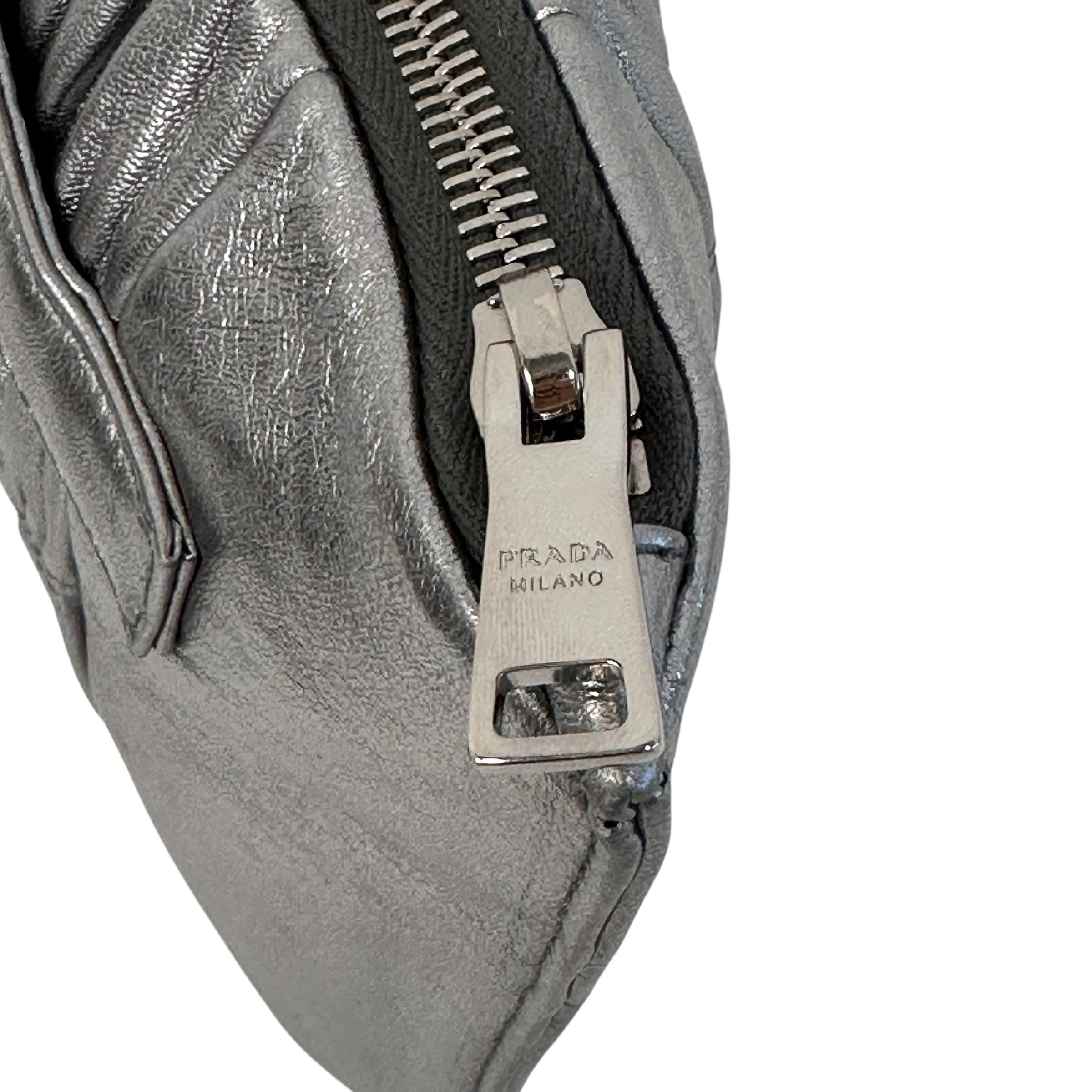 Silver Gaufre Zip Clutch