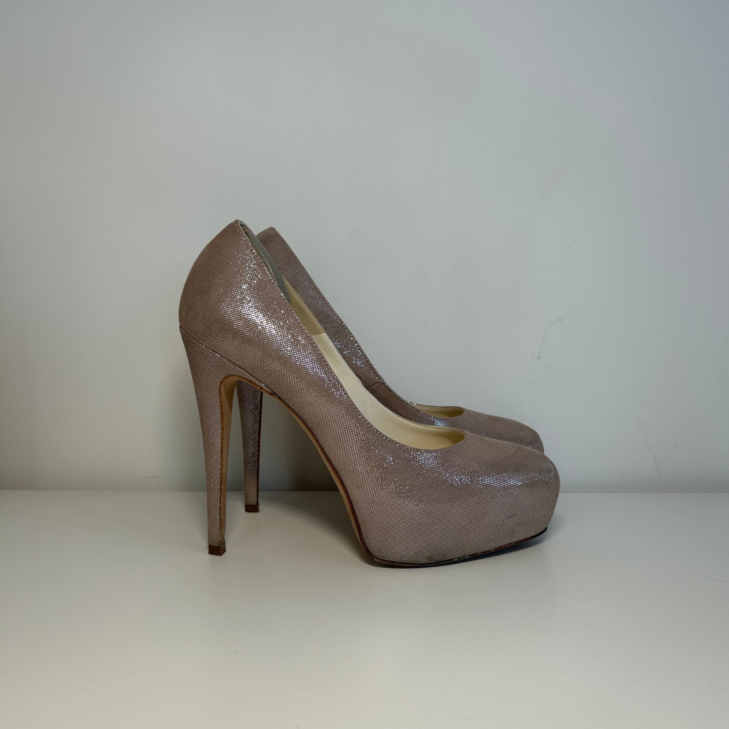 Gray Metallic Leather Pumps