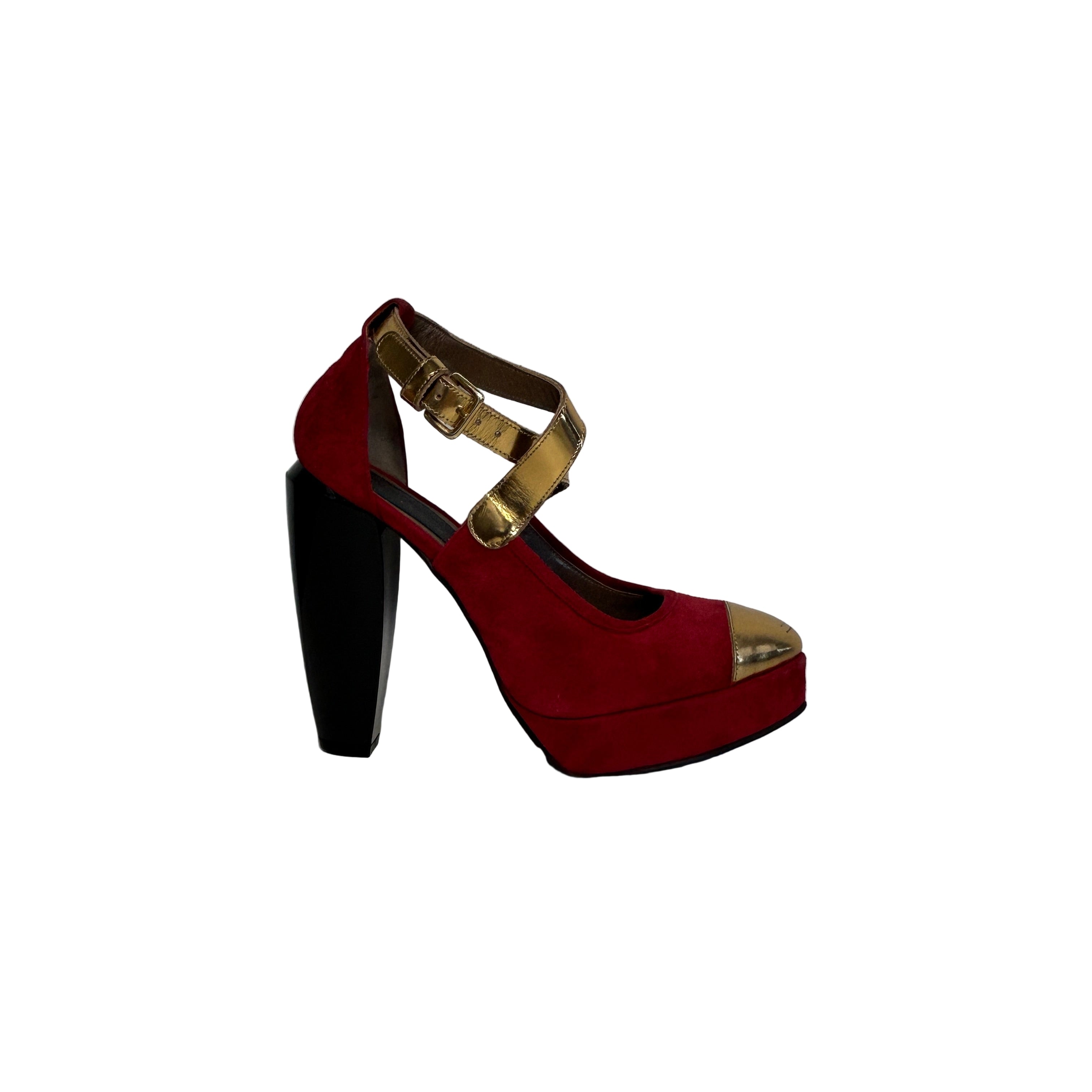 Gold/Red Suede/Leather Platforms