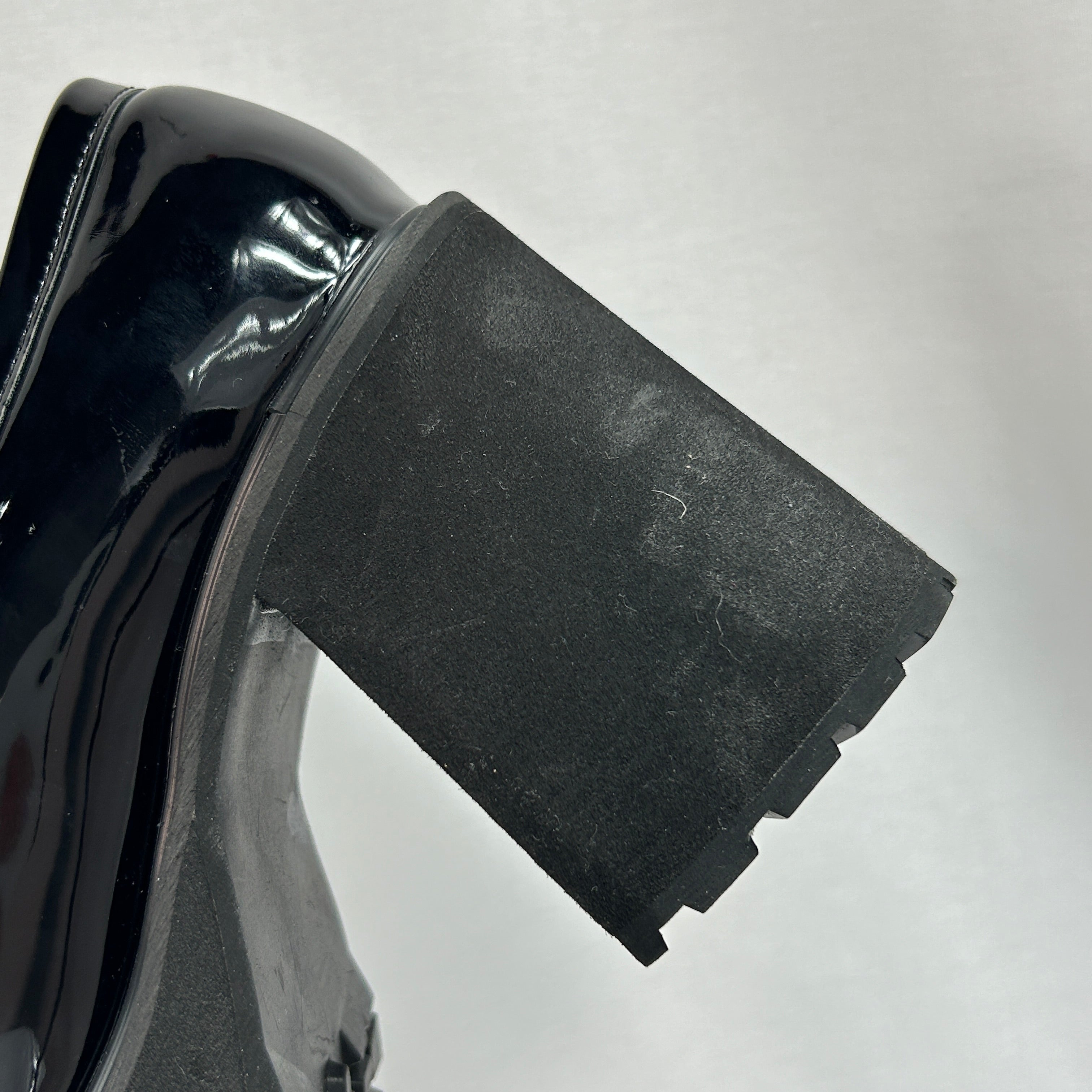 Black Faux Patent Platform Heeled Loafers