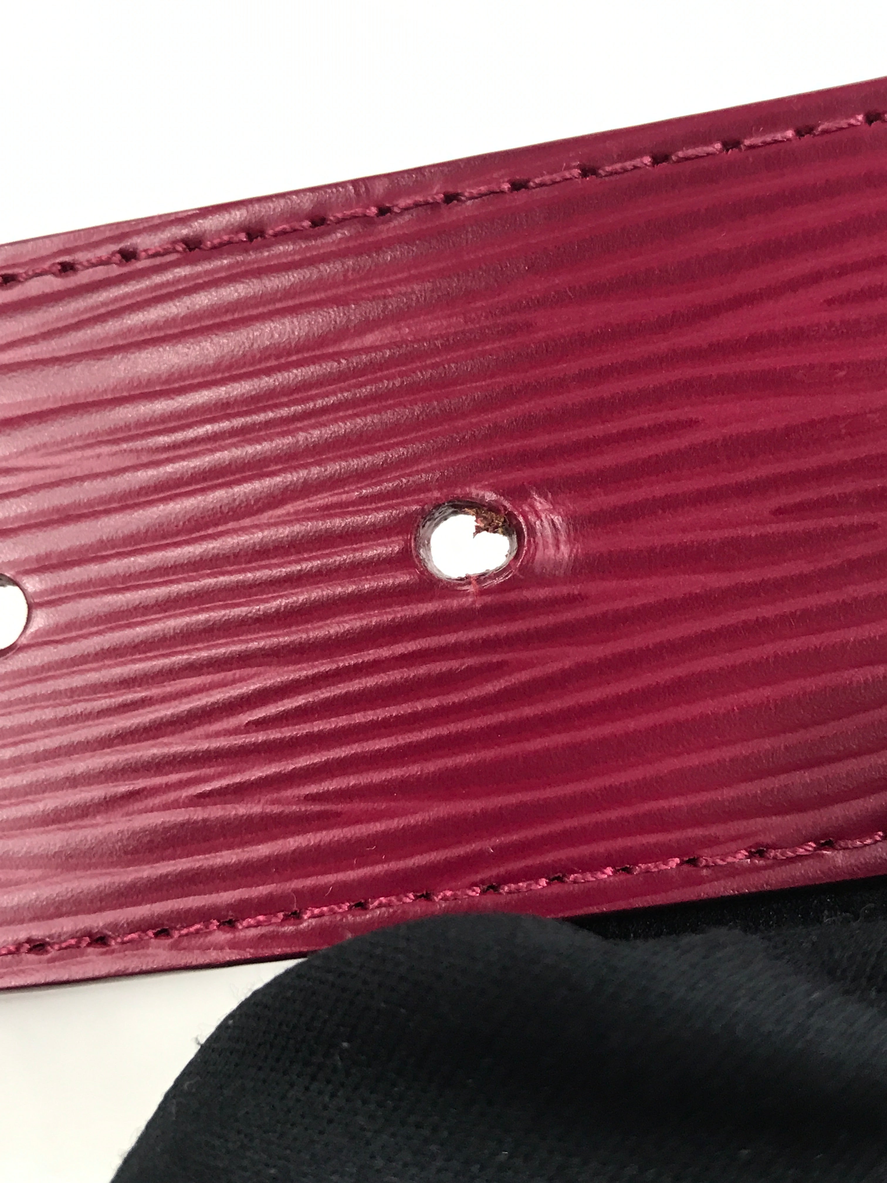 Raspberry LV Initials Wide Epi Leather Belt