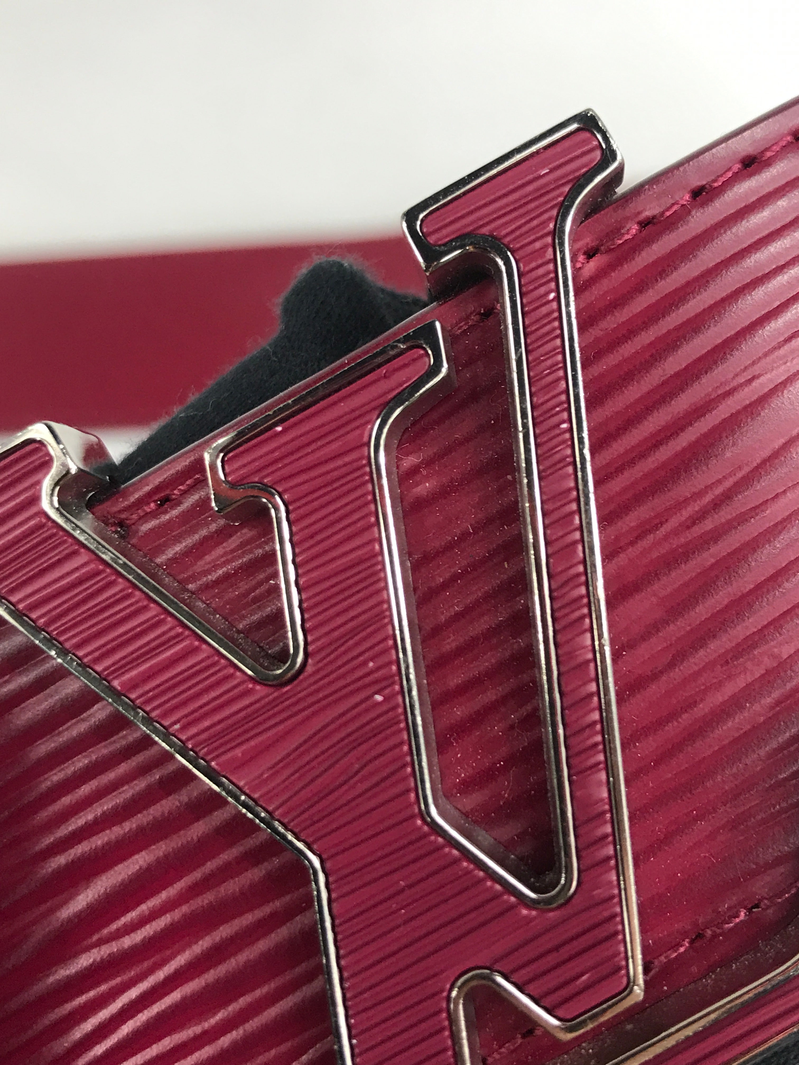 Raspberry LV Initials Wide Epi Leather Belt