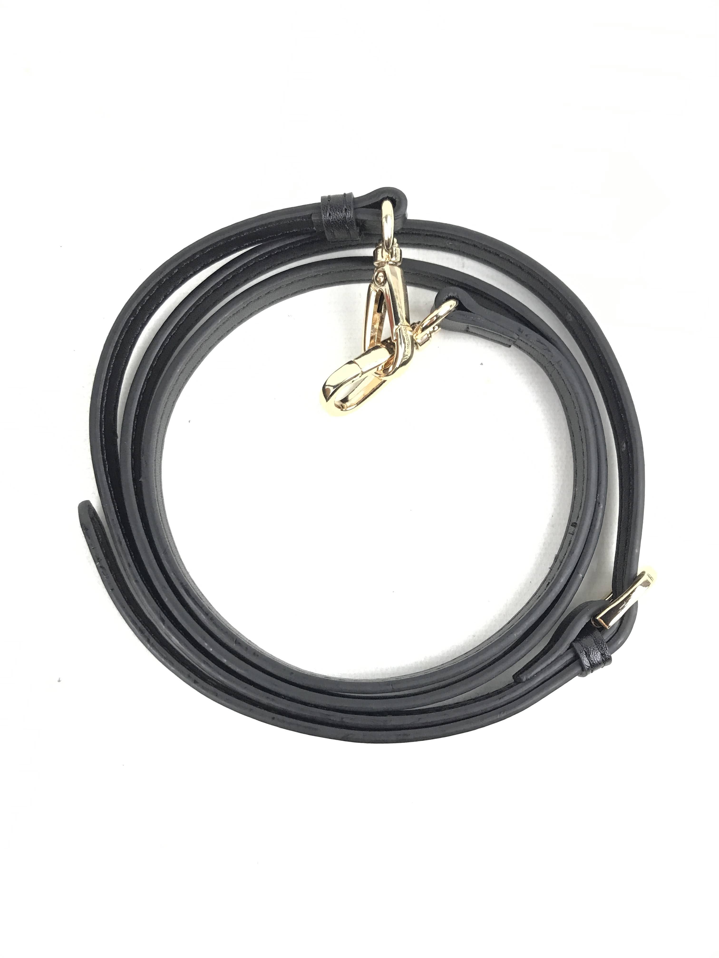 Black Adjustable Smooth Thin Leather Shoulder/Crossbody Strap W/GHW