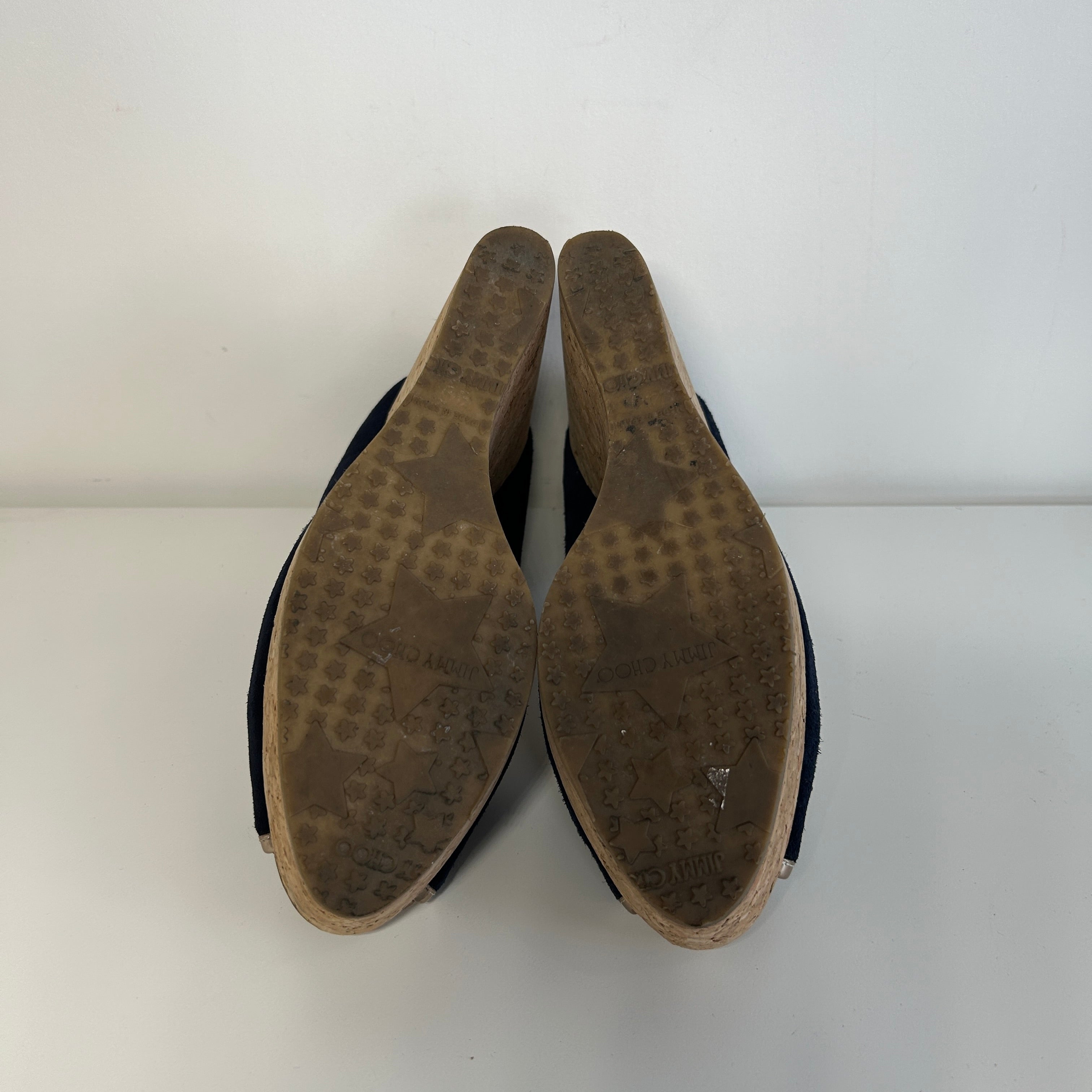Navy Blue Suede Papina Cork Wedge Pumps