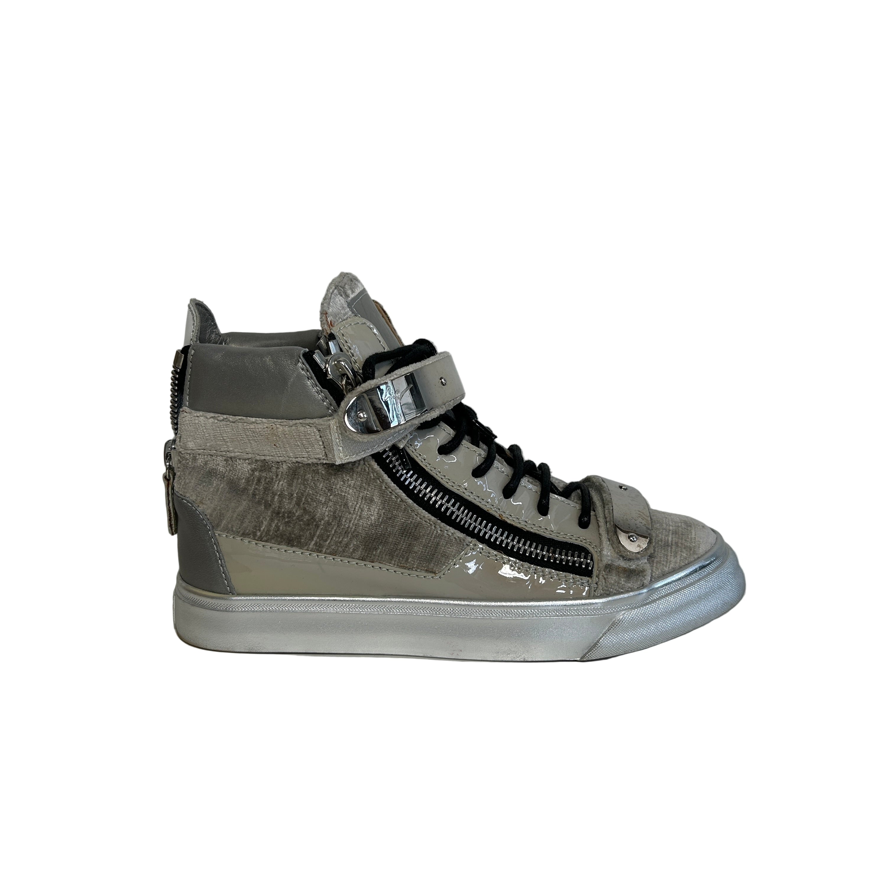 Silver Metallic Metropolis Double-Zip High-Top Sneakers
