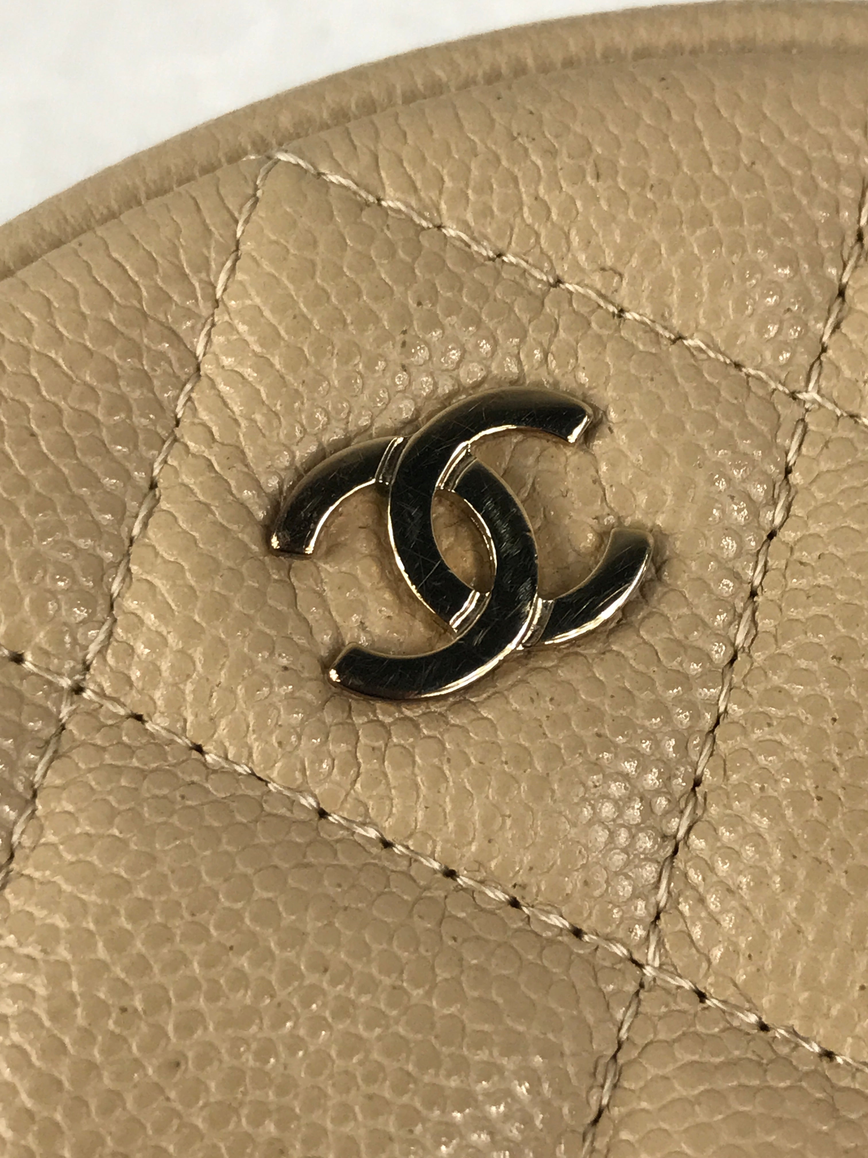 Beige Quilted Caviar Round Crossbody w/GHW