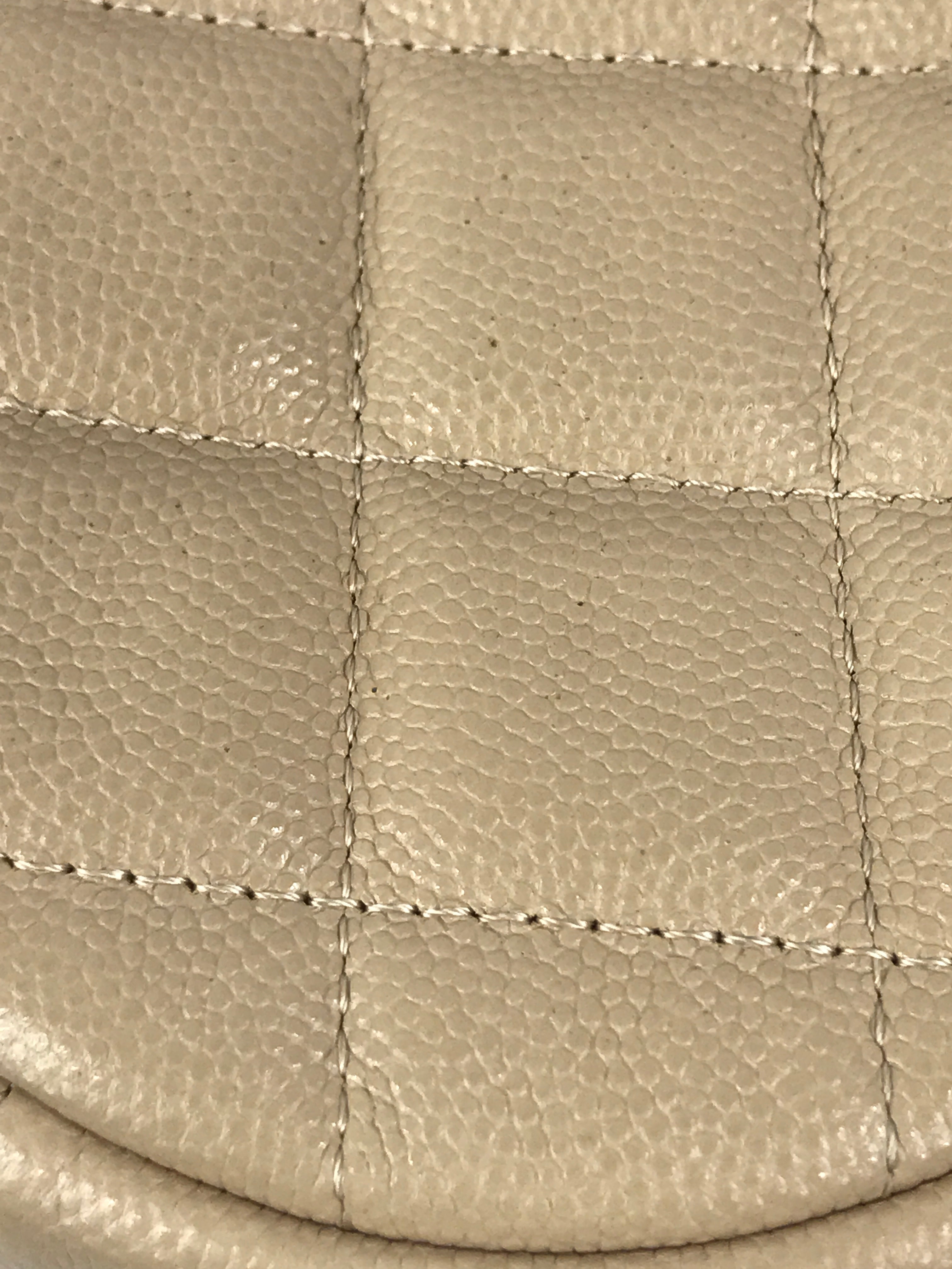 Beige Quilted Caviar Round Crossbody w/GHW