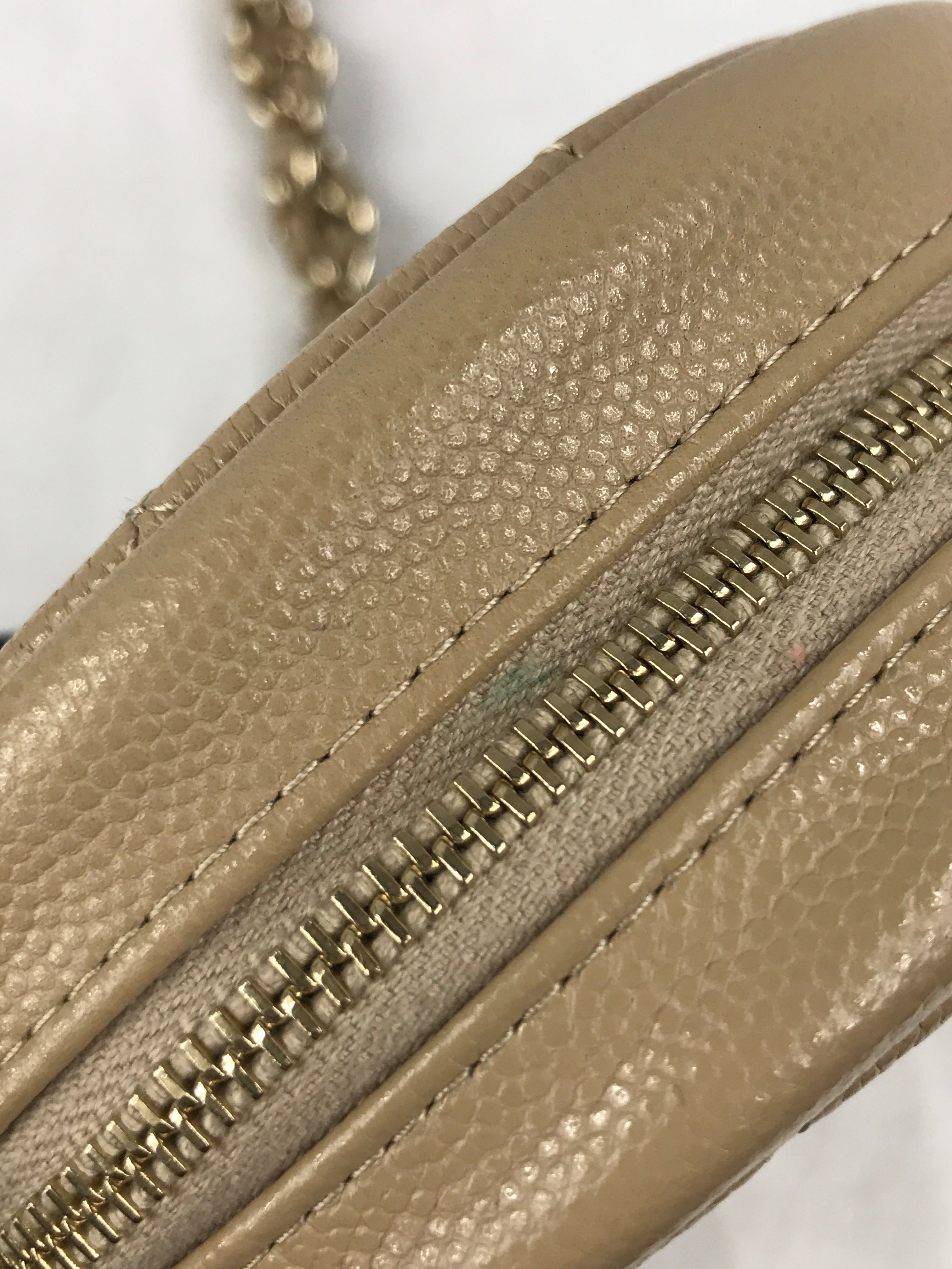 Beige Quilted Caviar Round Crossbody w/GHW