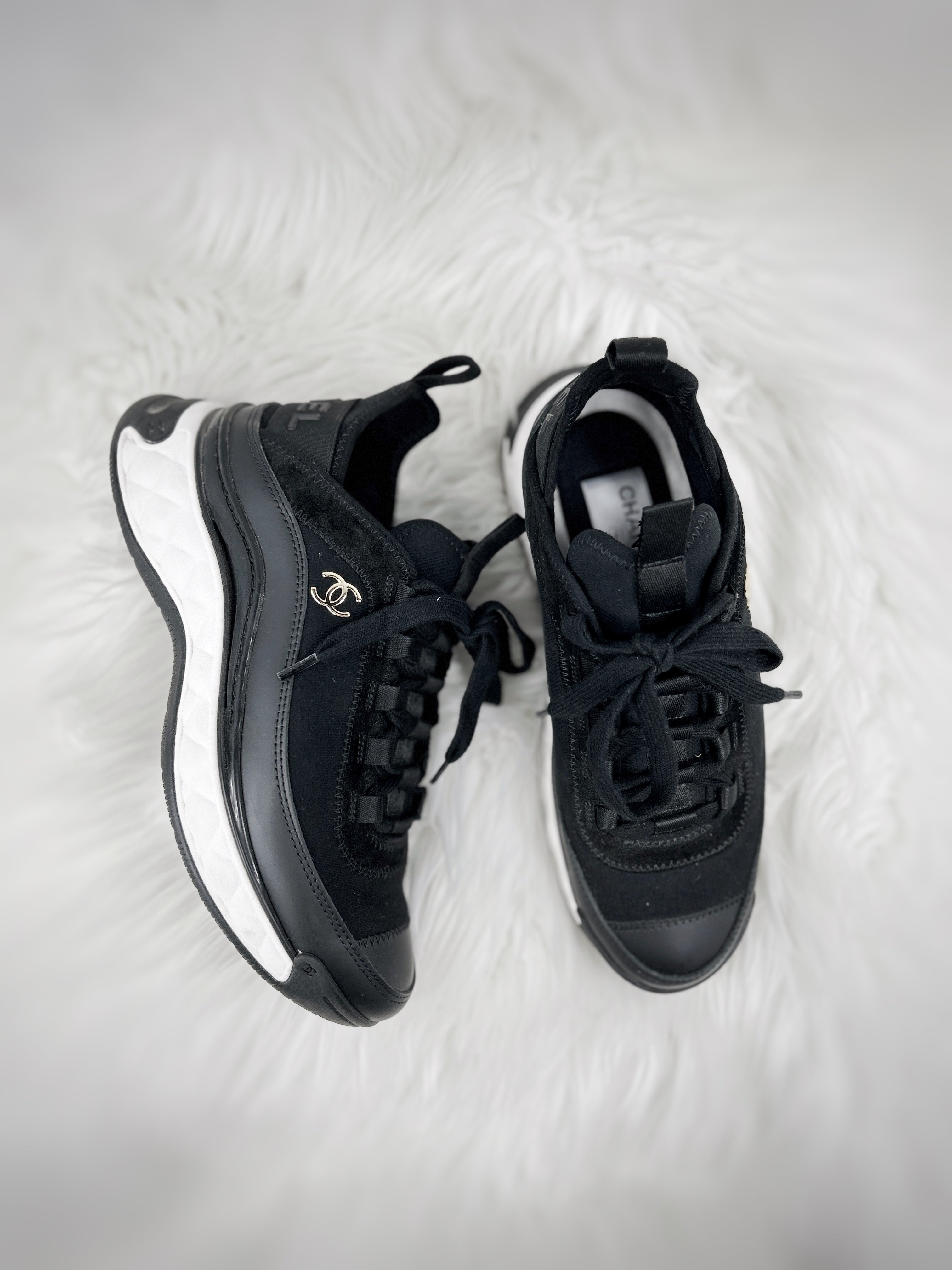 Black Velvet Calfskin and Mixed Fibers Tennis Sneaker w/GHW
