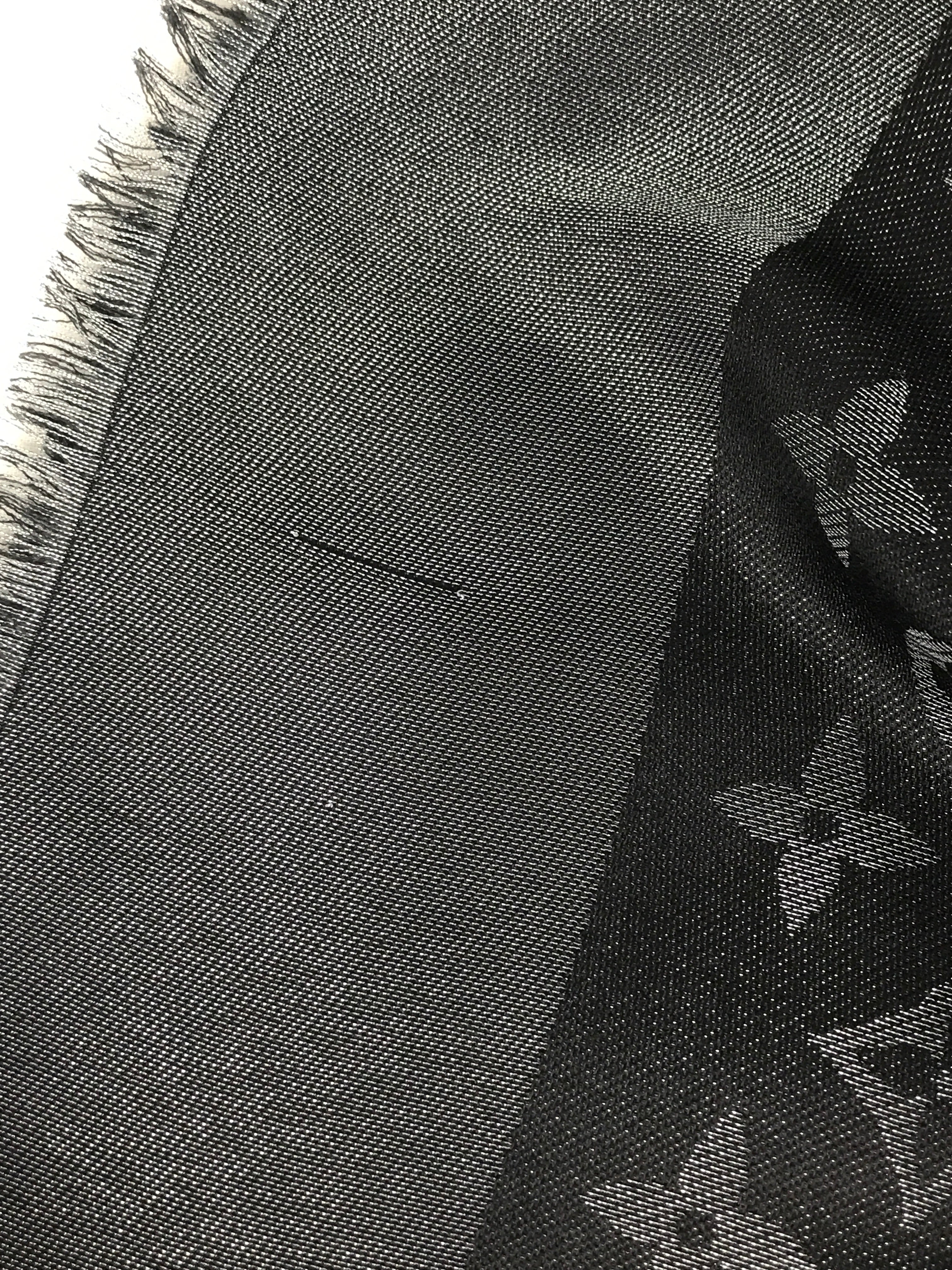 Black Metallic Silver Monogram Silk/Wool Shawl