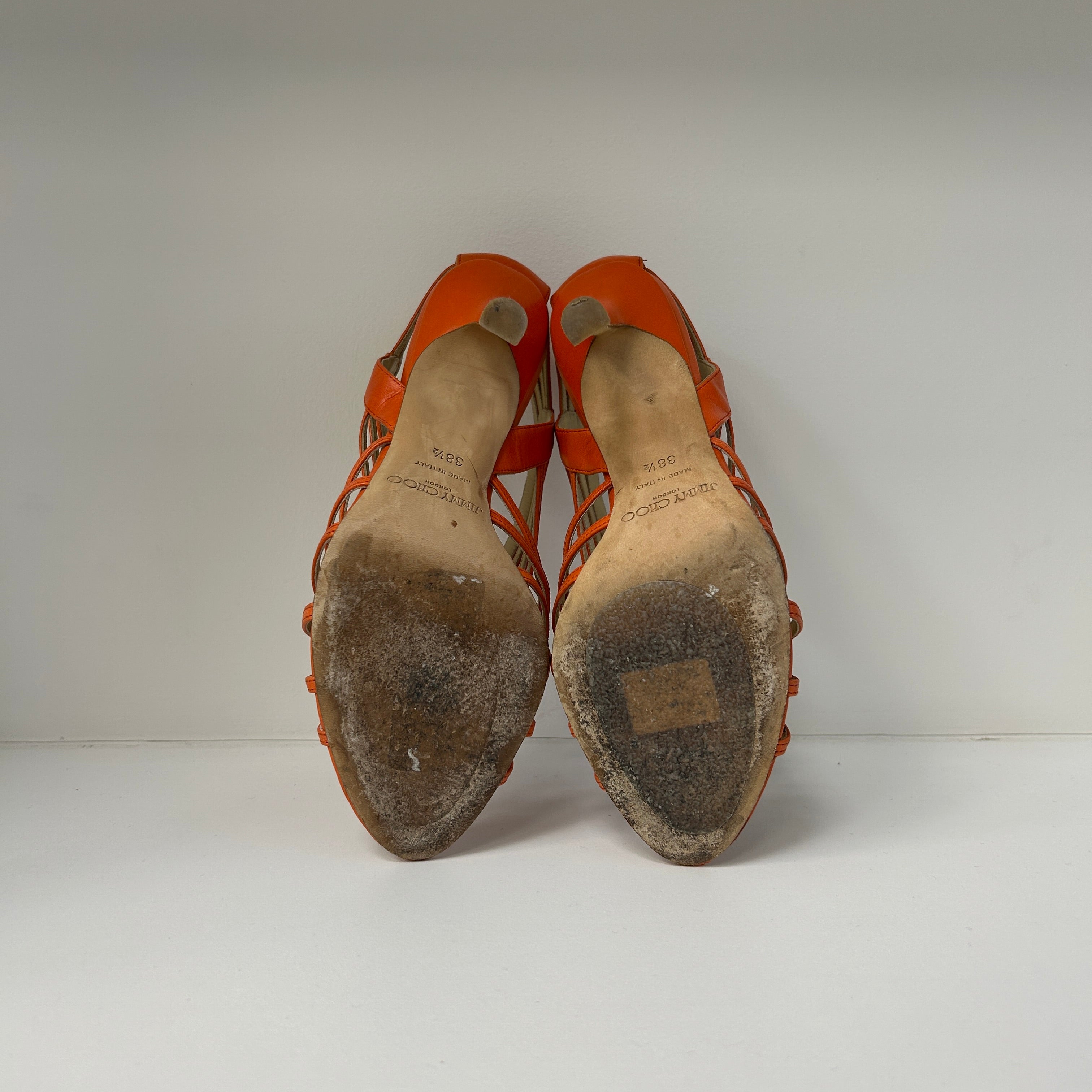 Orange Leather Cut Out Open Toe Sandals