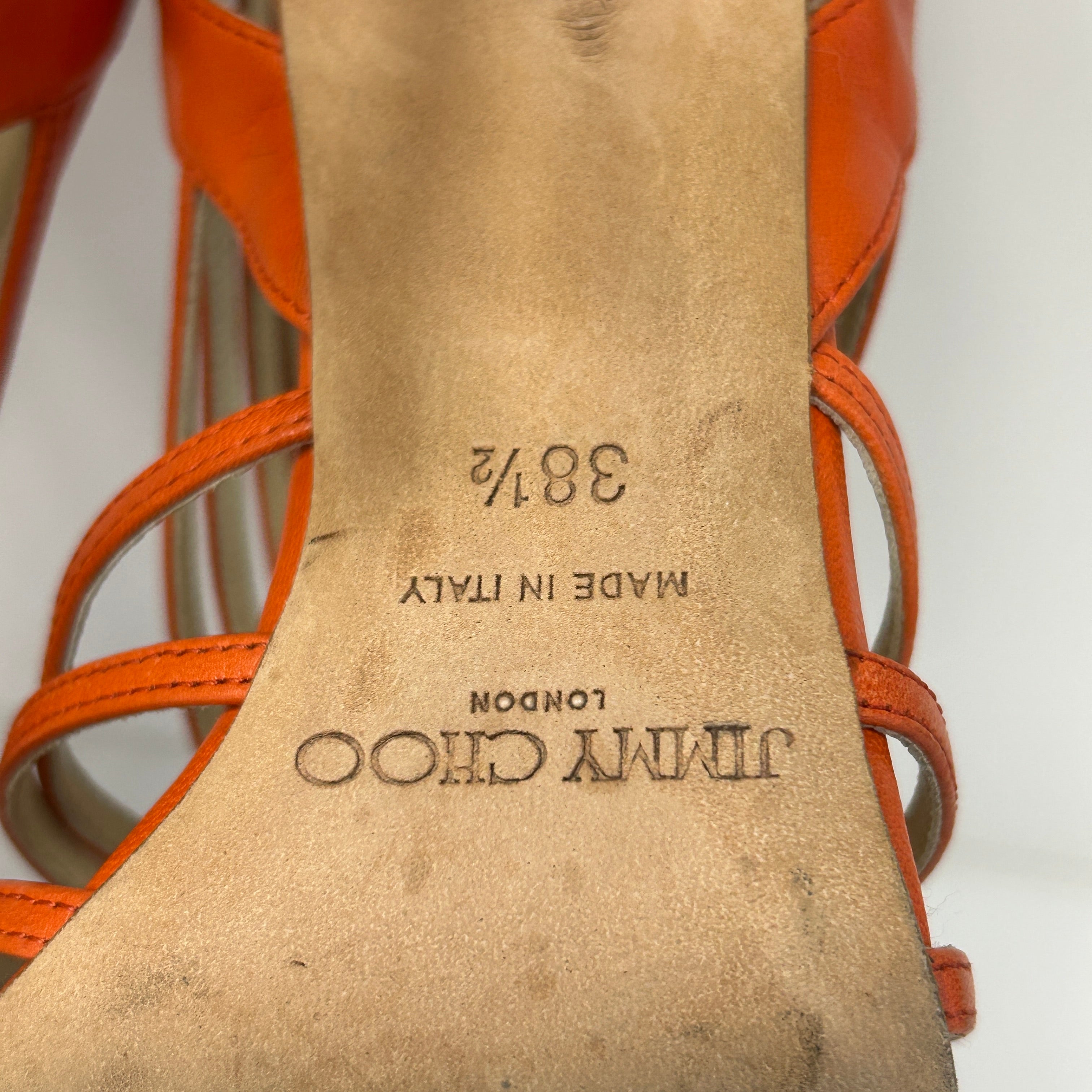 Orange Leather Cut Out Open Toe Sandals
