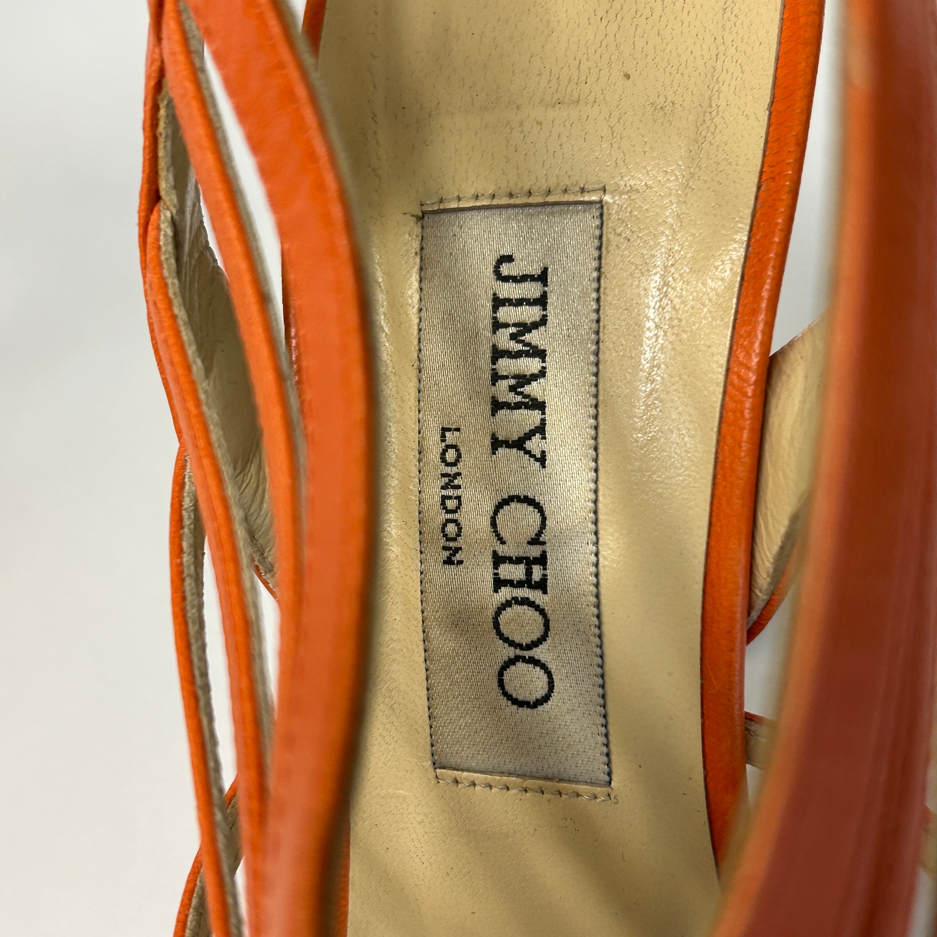 Orange Leather Cut Out Open Toe Sandals