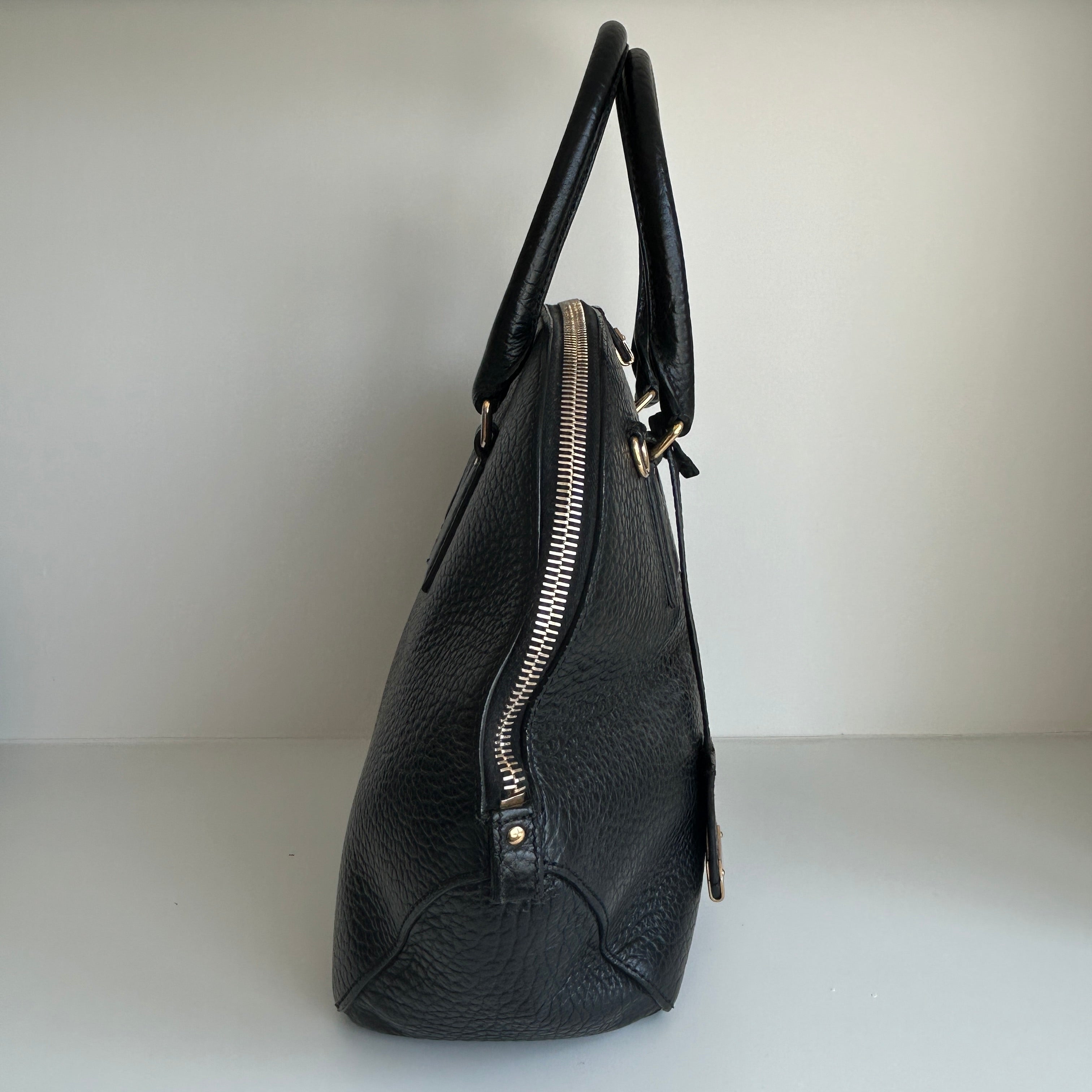 Black Leather Top Handle Bag