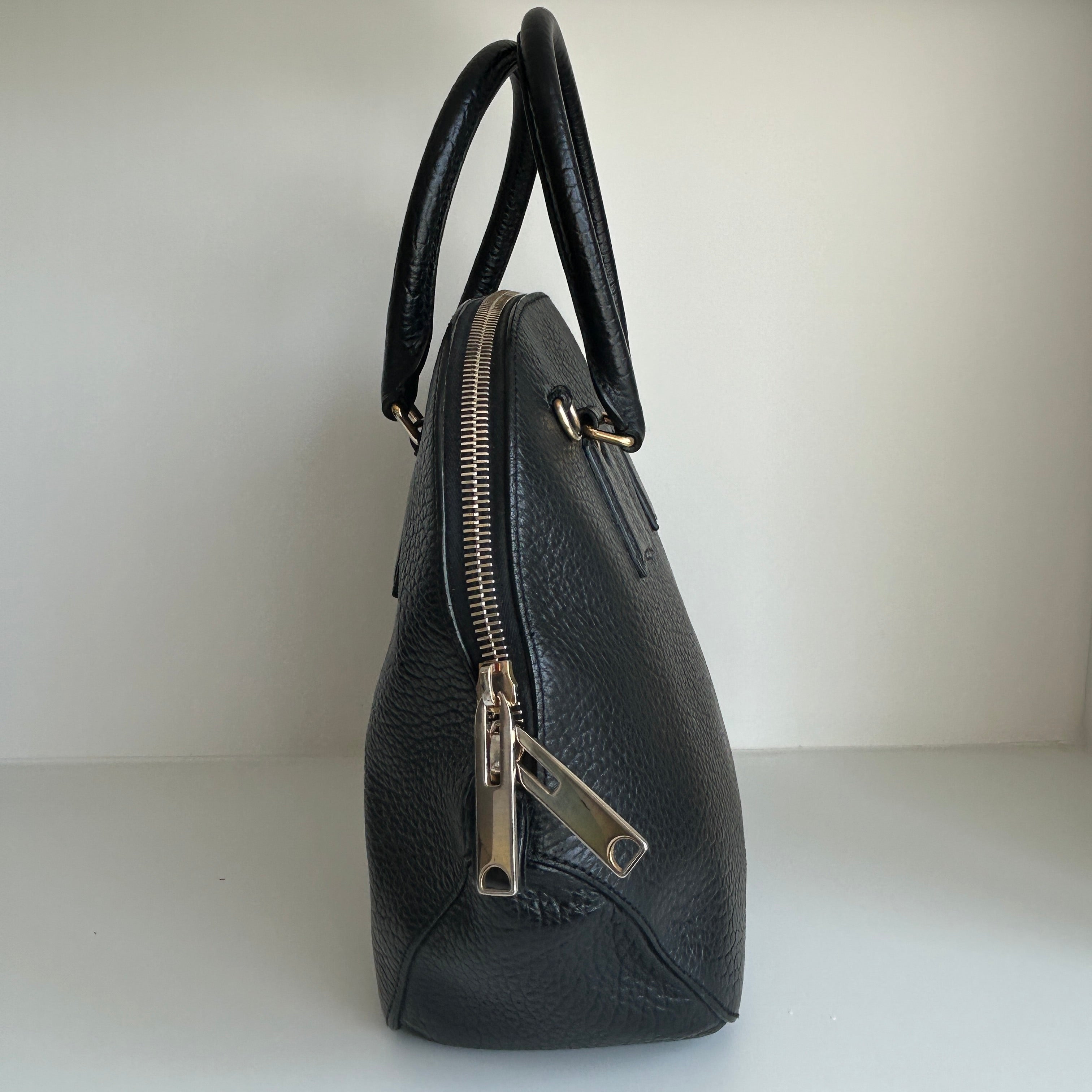 Black Leather Top Handle Bag