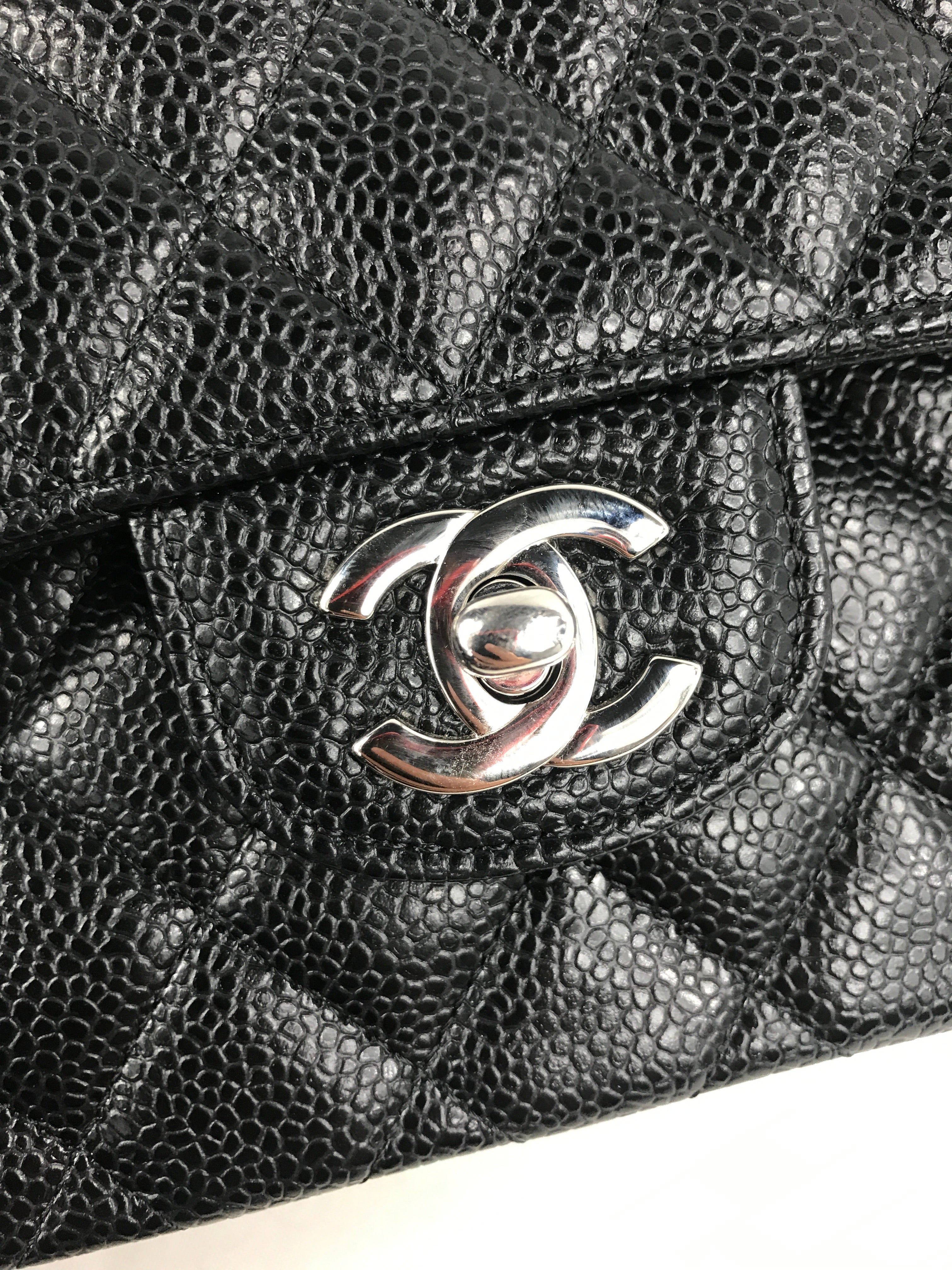 Black Caviar Quilted Small Double Flap Classic Bag w/SHW