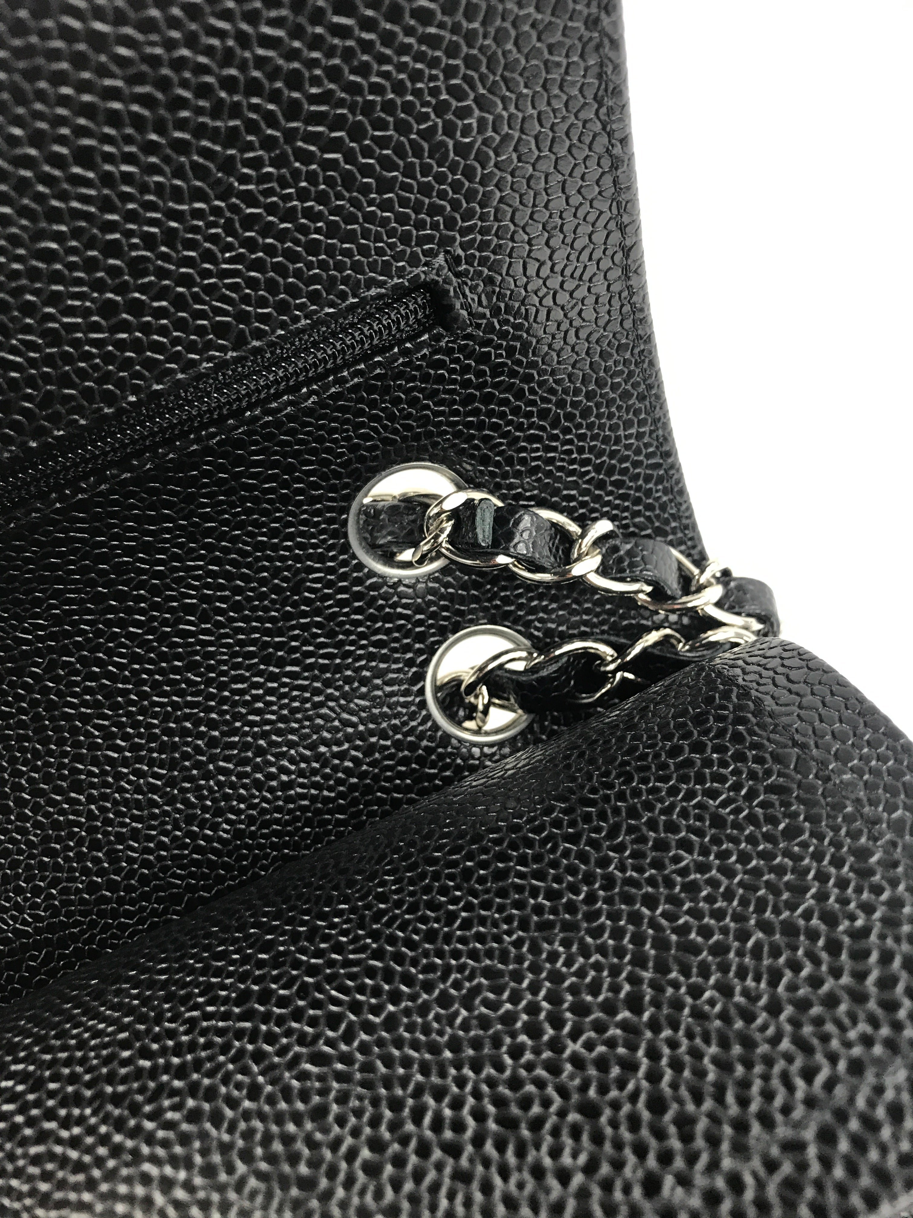 Black Caviar Quilted Small Double Flap Classic Bag w/SHW