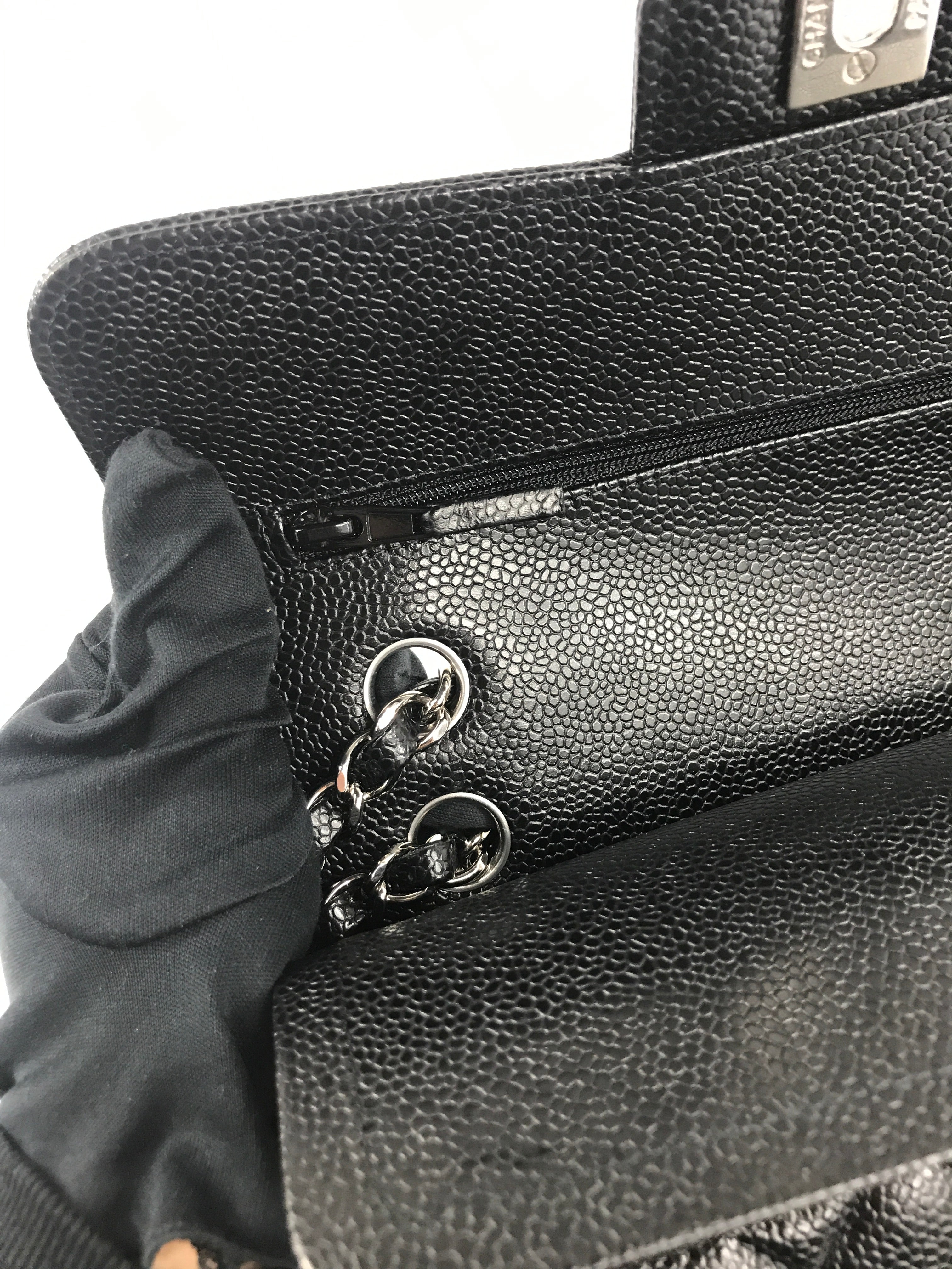 Black Caviar Quilted Small Double Flap Classic Bag w/SHW