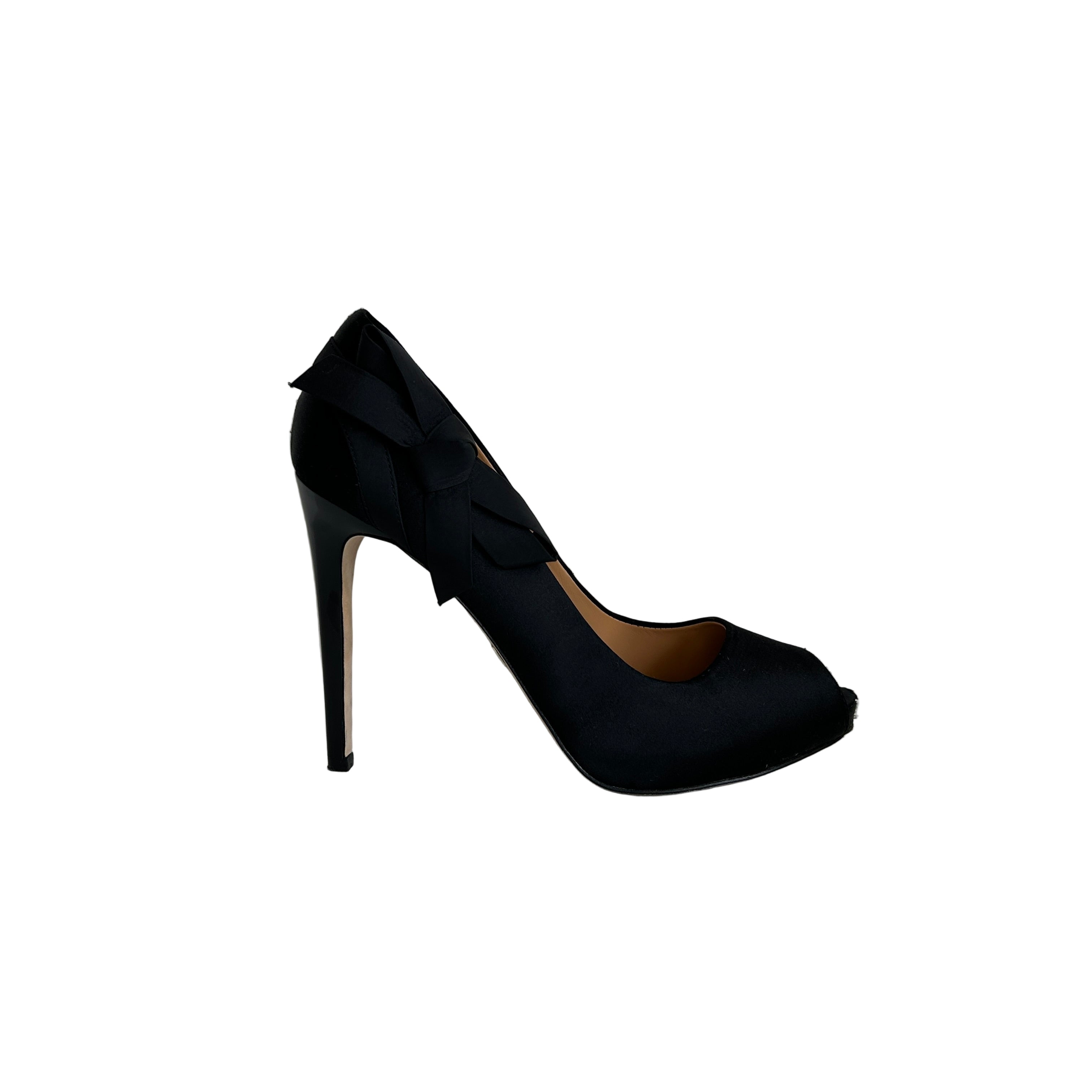Black Satin Bow Accents Pumps