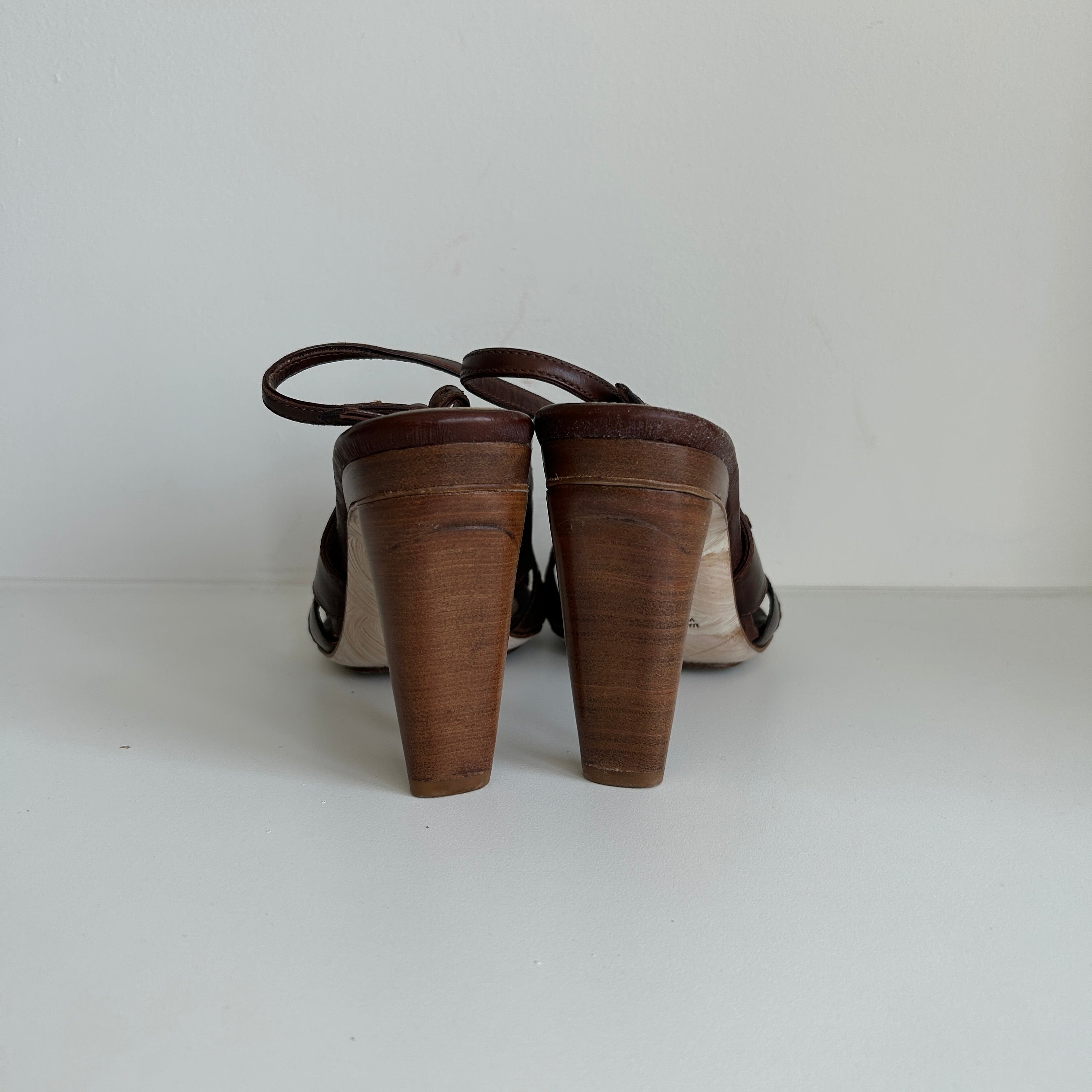 Brown Leather Slingback Sandals