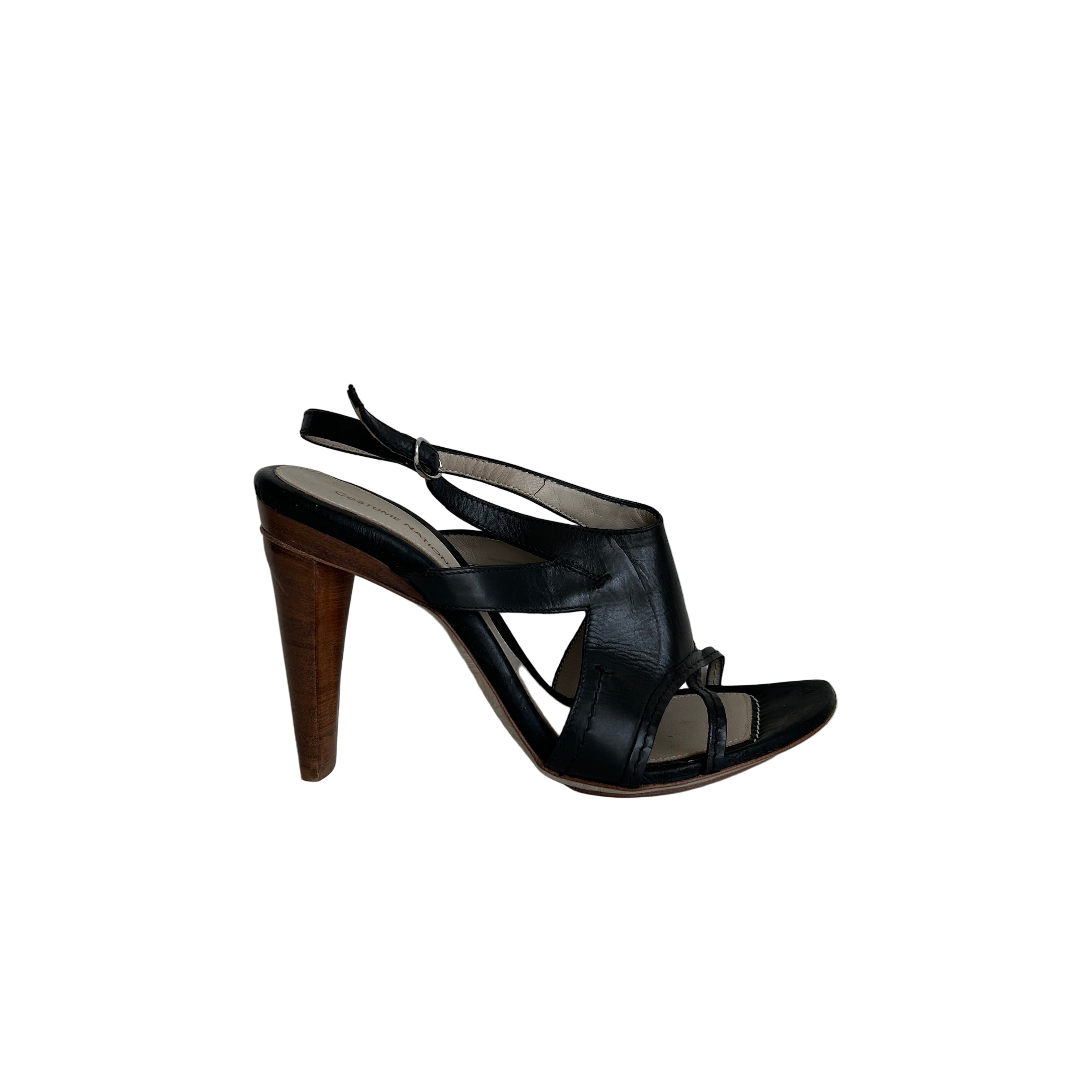 Black Leather Slingback Sandals