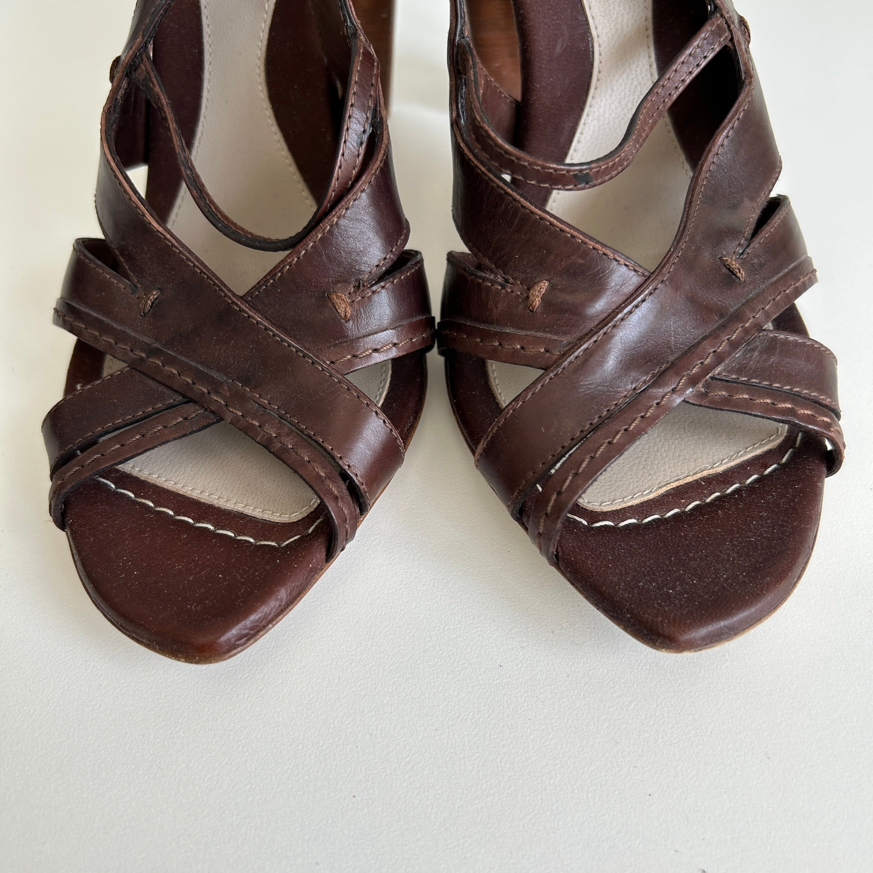 Brown Leather Slingback Sandals
