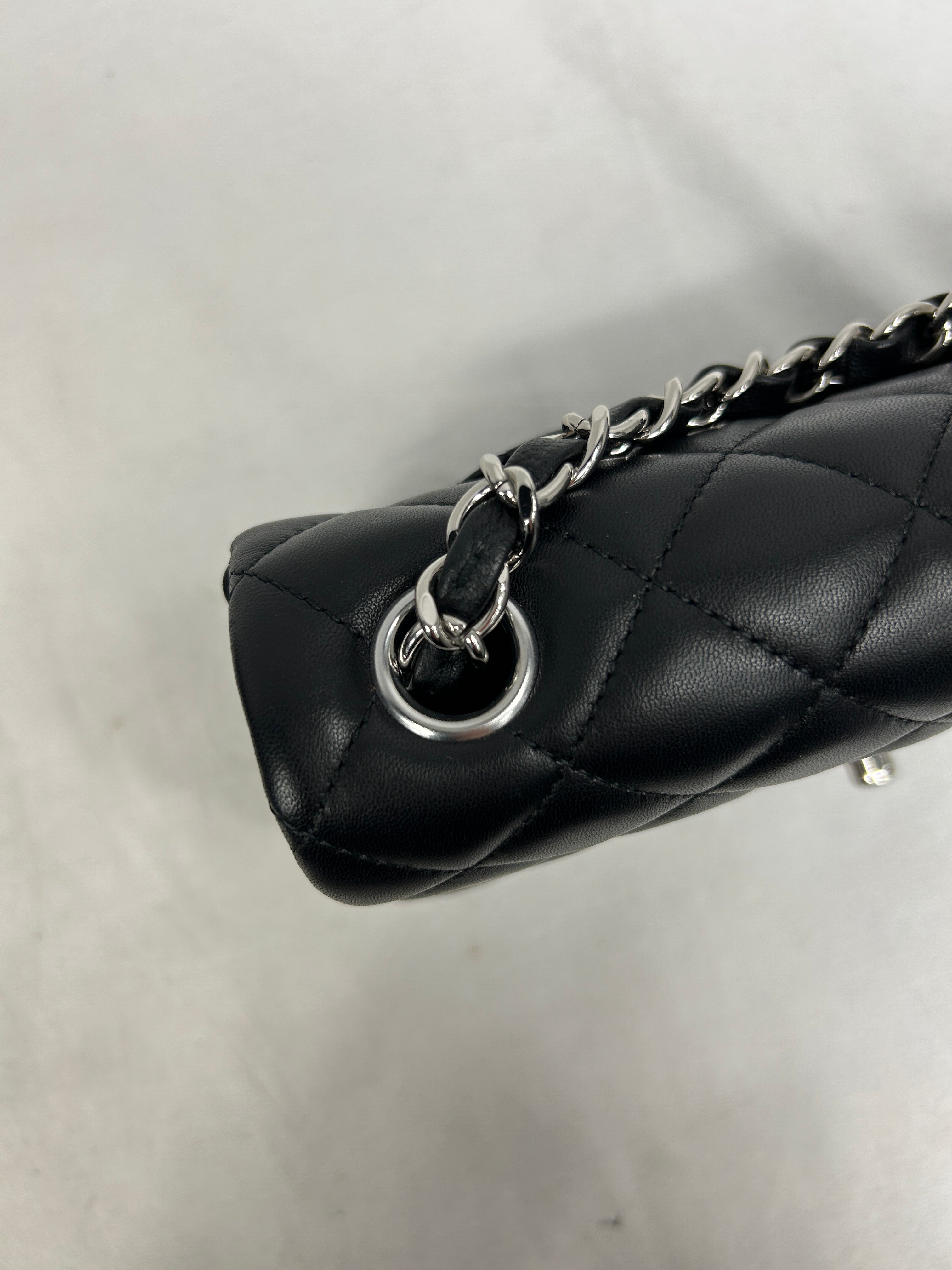 Black Quilted Lambskin Single Flap Mini Rectangle w/SHW