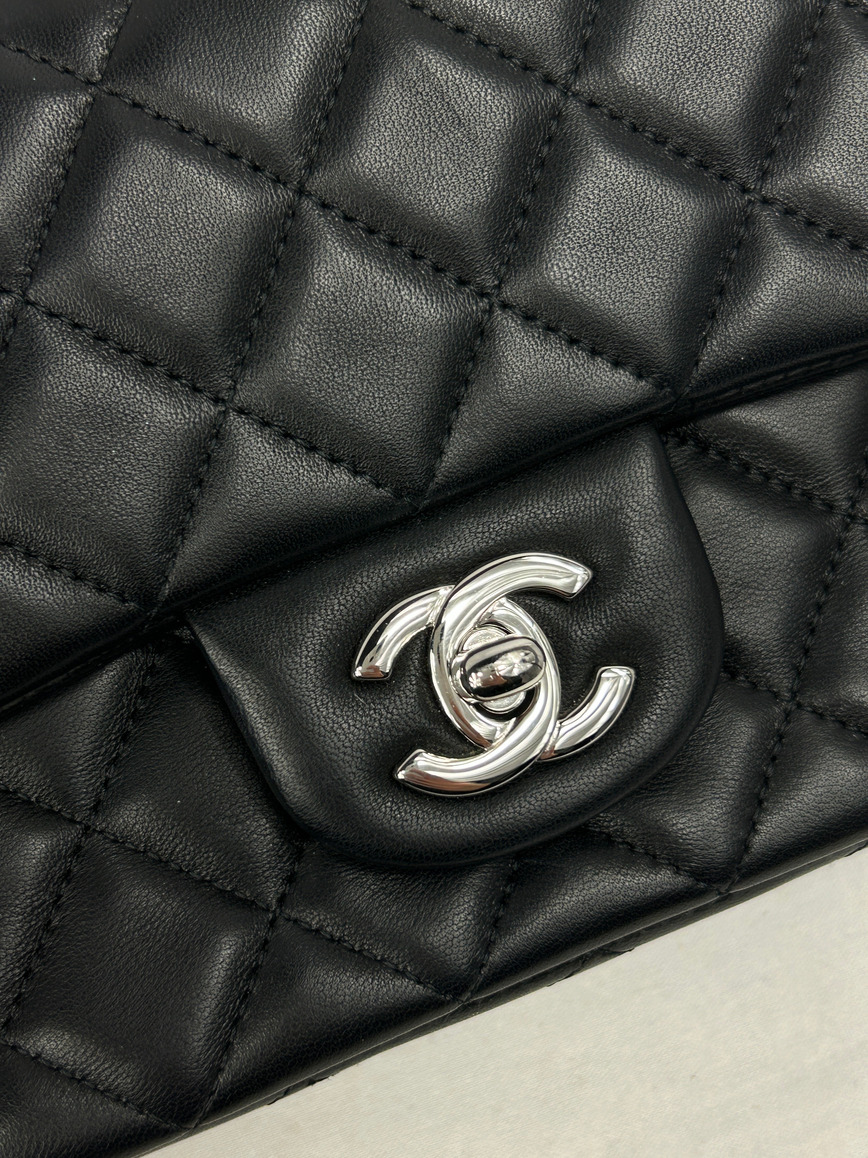 Black Quilted Lambskin Single Flap Mini Rectangle w/SHW