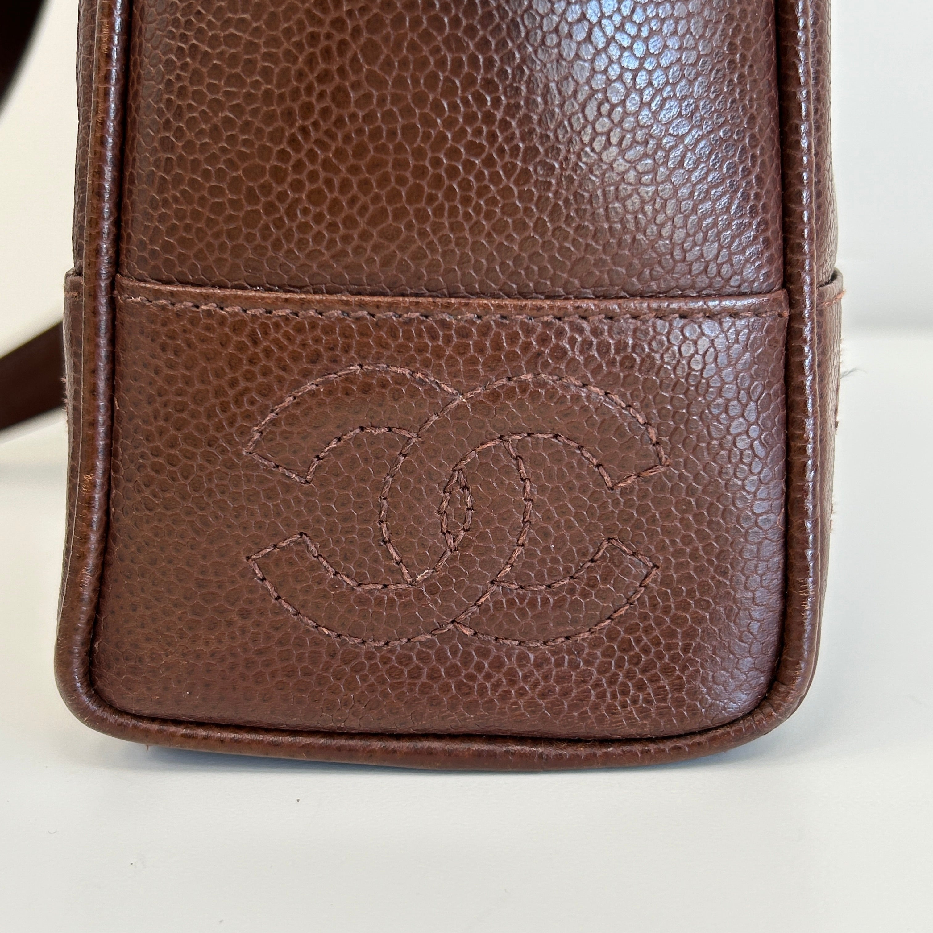 Vintage Brown Caviar Shoulder Bag w/CC Embossed Detail & 24k Plated GHW