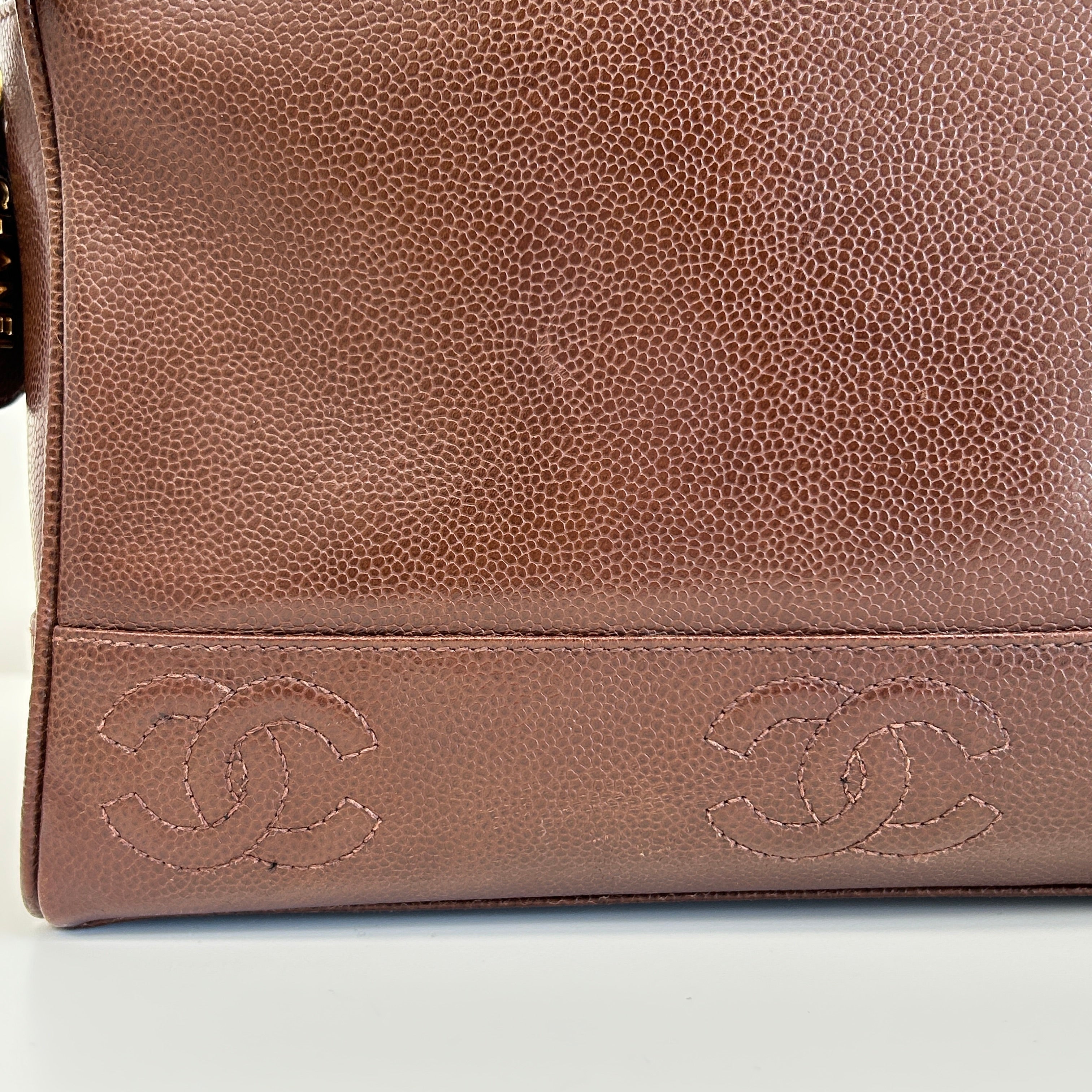 Vintage Brown Caviar Shoulder Bag w/CC Embossed Detail & 24k Plated GHW