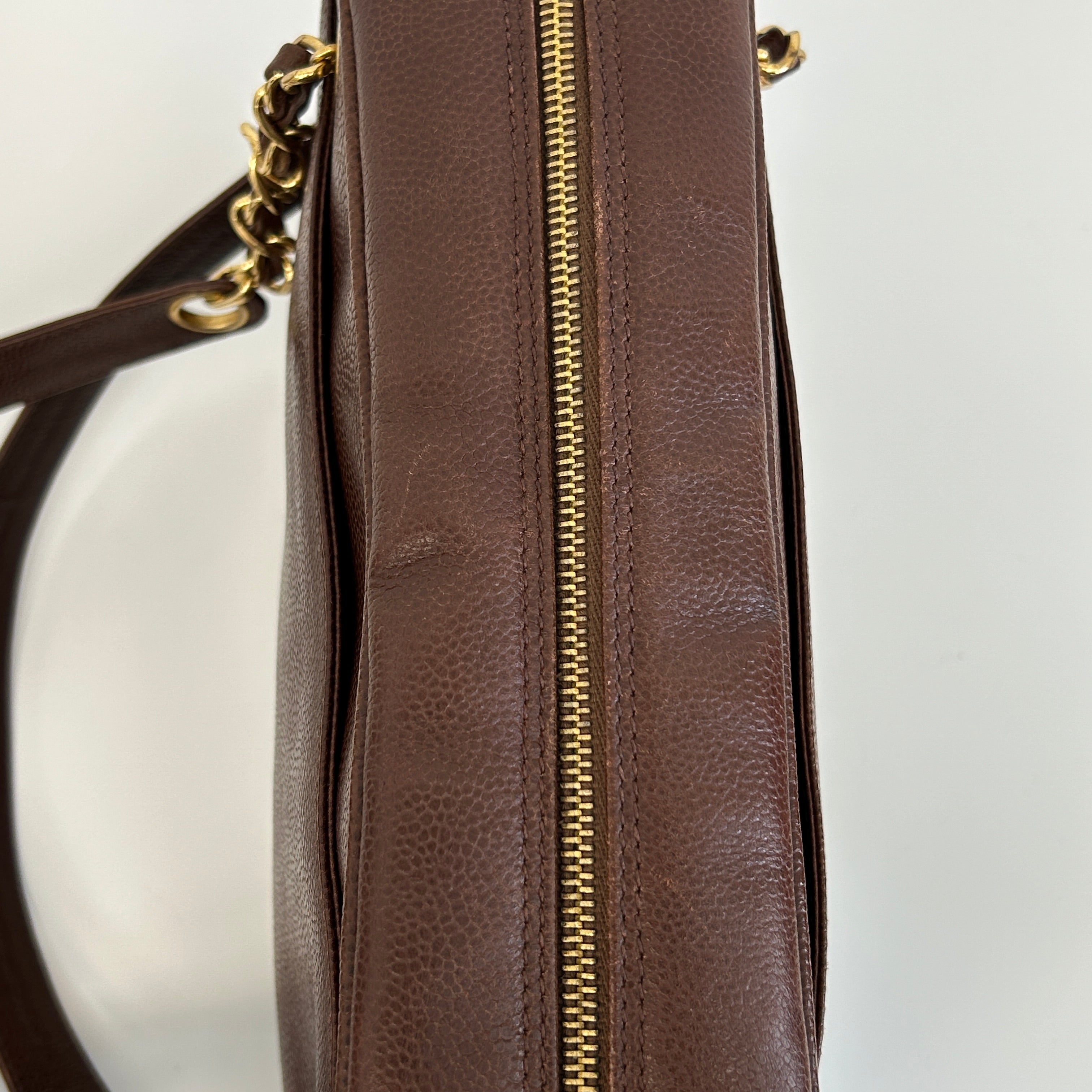 Vintage Brown Caviar Shoulder Bag w/CC Embossed Detail & 24k Plated GHW