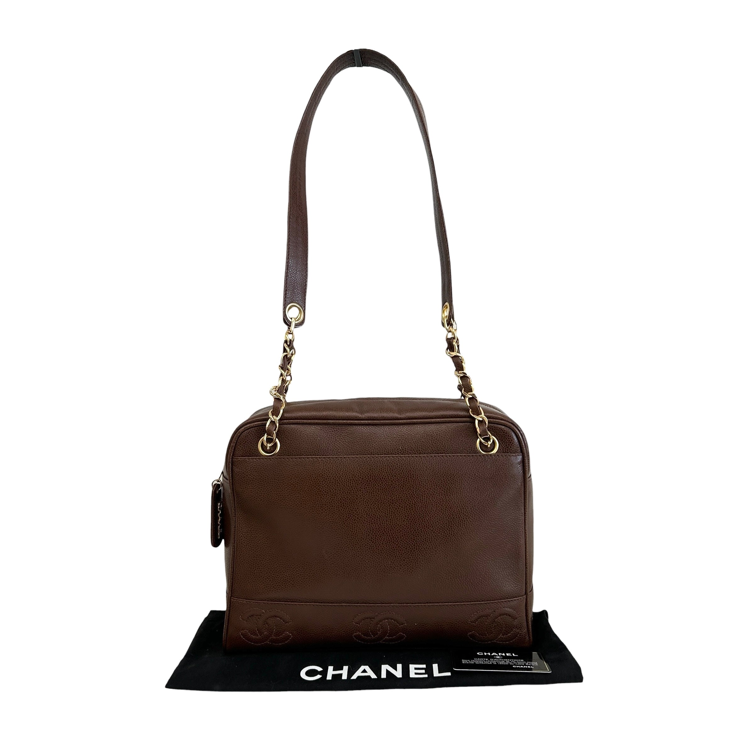 Vintage Brown Caviar Shoulder Bag w/CC Embossed Detail & 24k Plated GHW