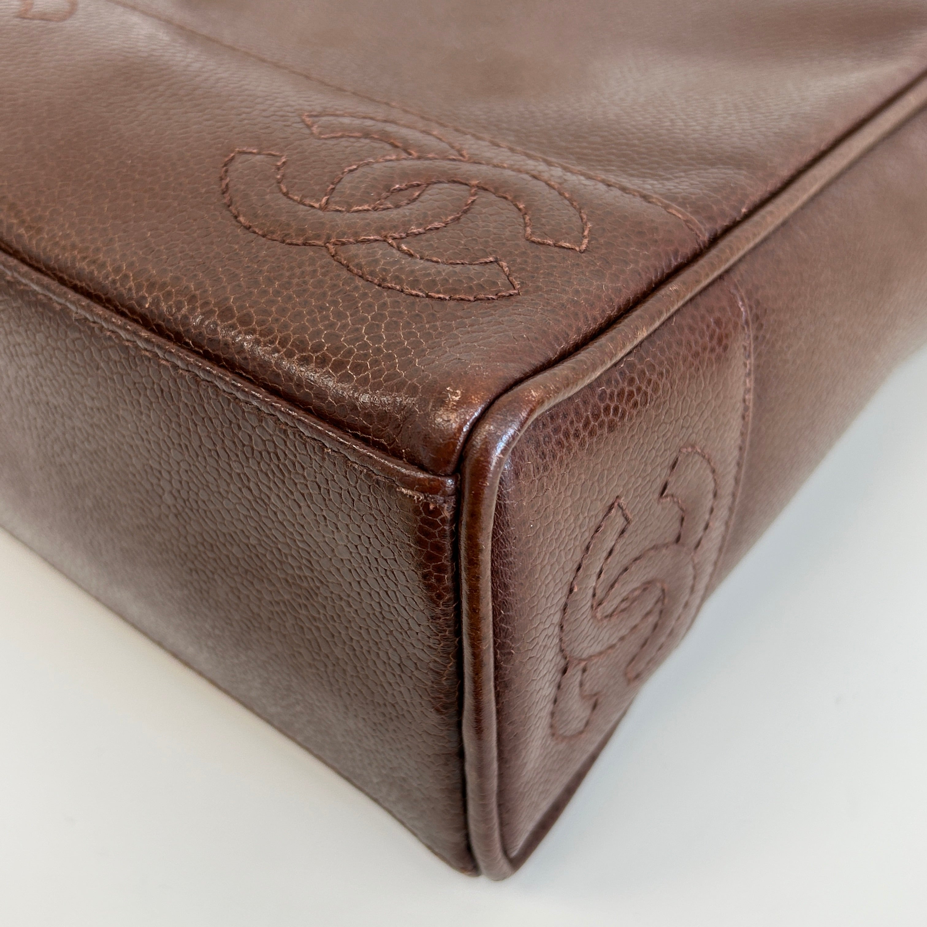 Vintage Brown Caviar Shoulder Bag w/CC Embossed Detail & 24k Plated GHW