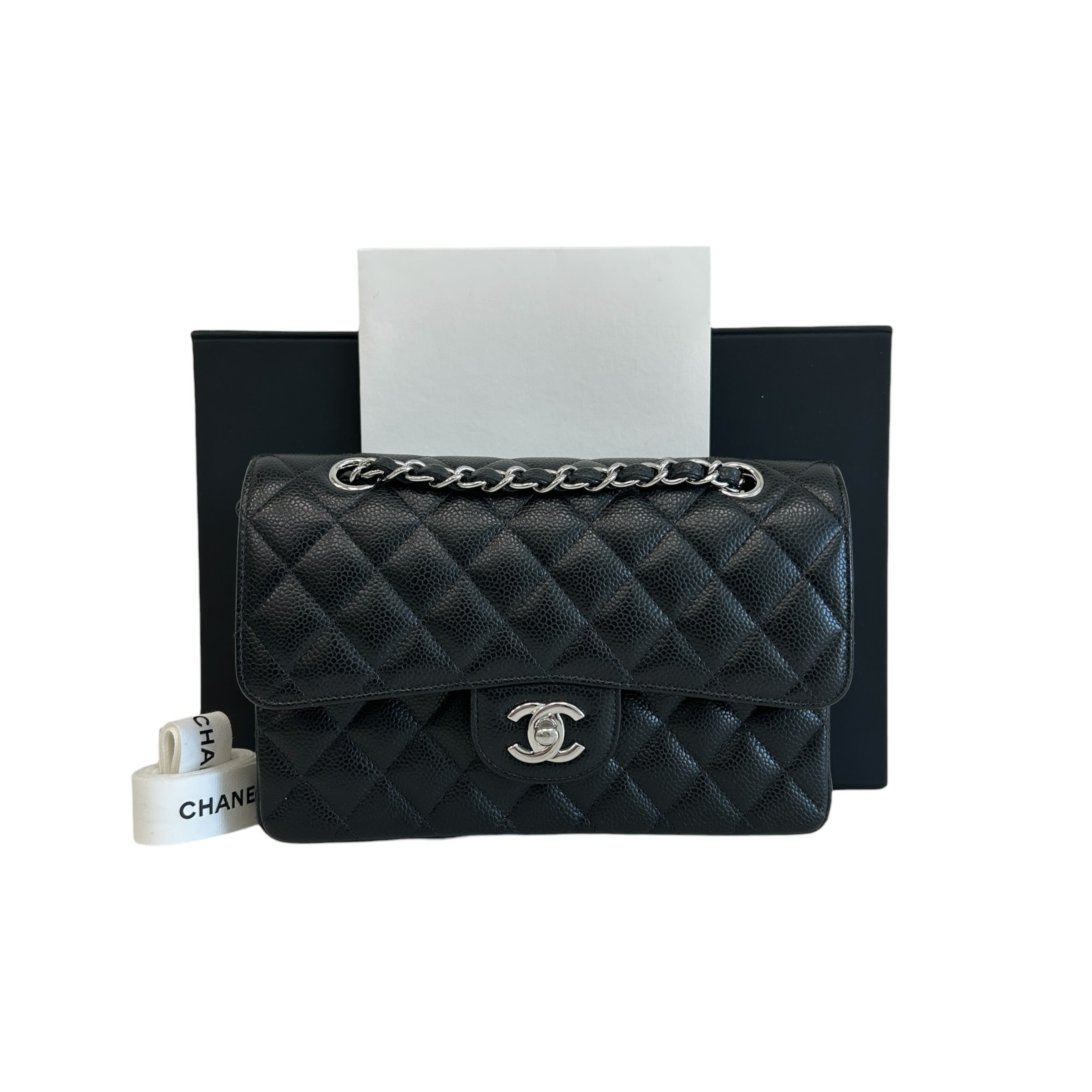 Black Caviar Small Classic Double Flap w/SHW