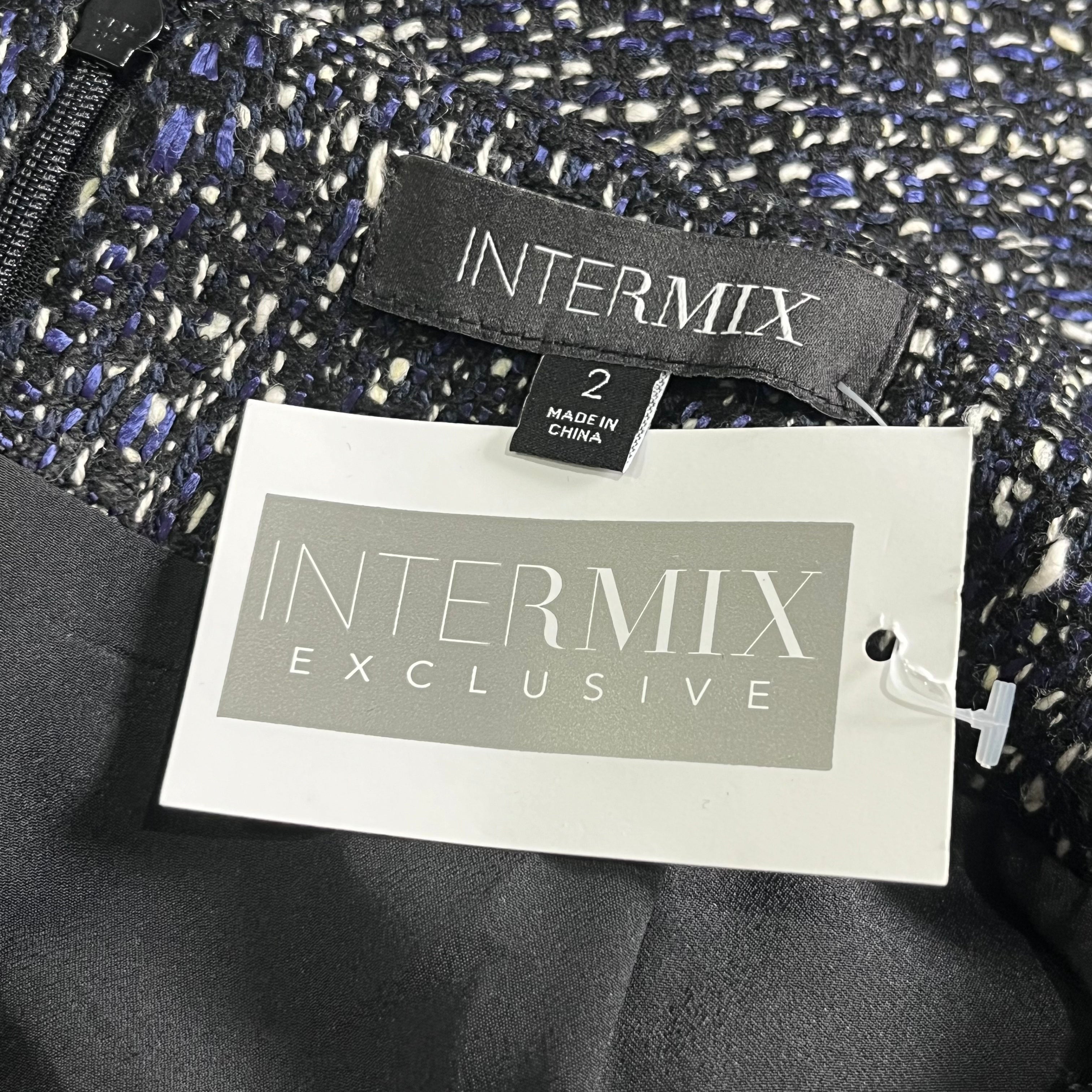INTERMIX Tweed Navy/Black/White Button Side Skirt