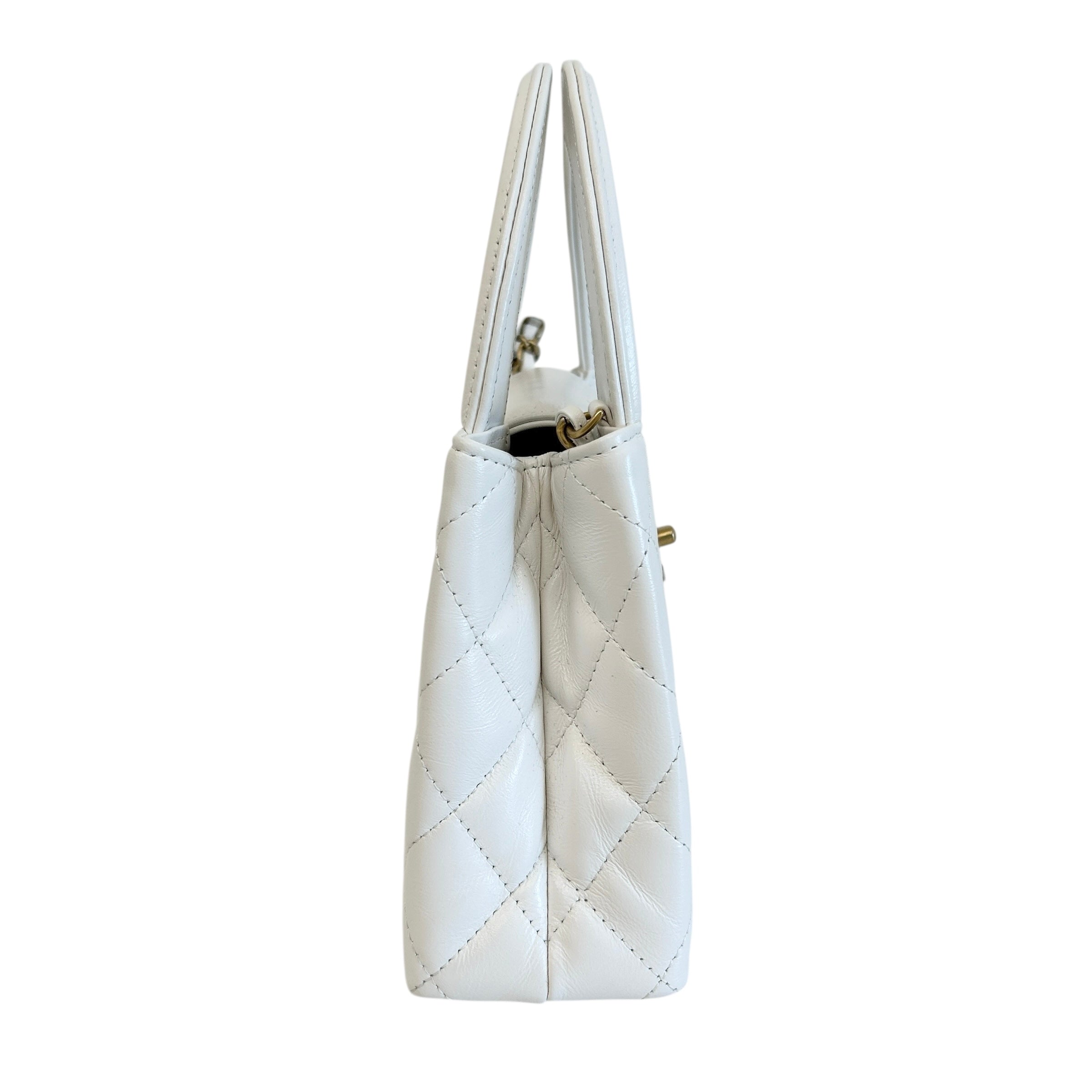 White Quilted Calfskin Leather Kelly Shopper Bag