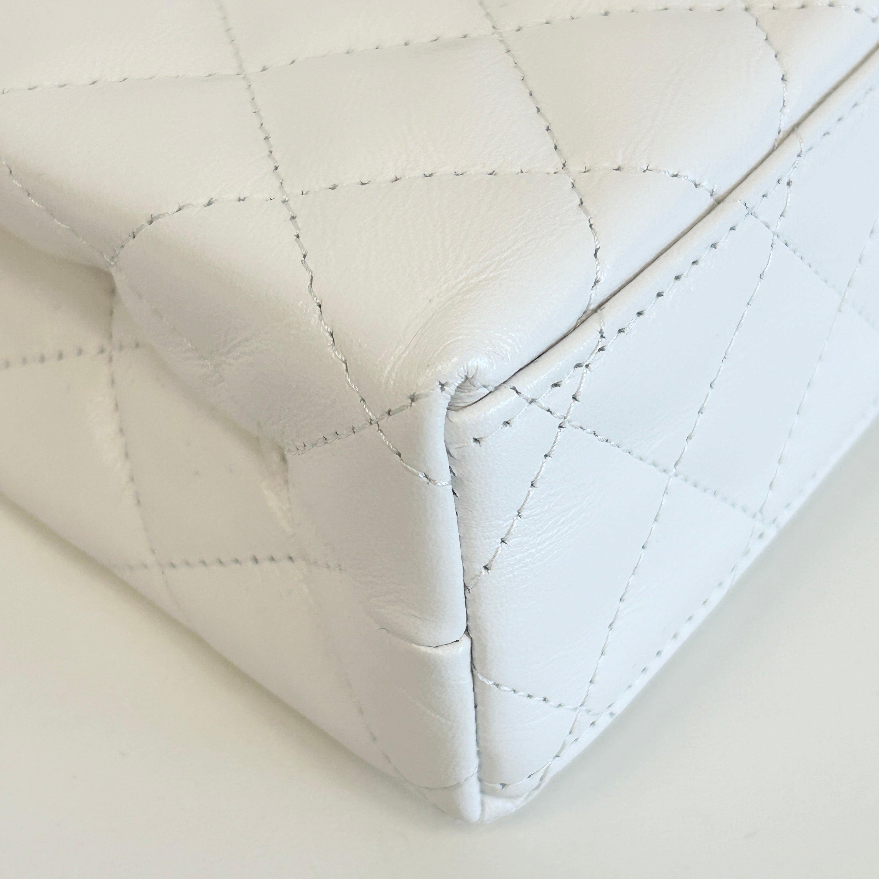 White Quilted Calfskin Leather Kelly Shopper Bag